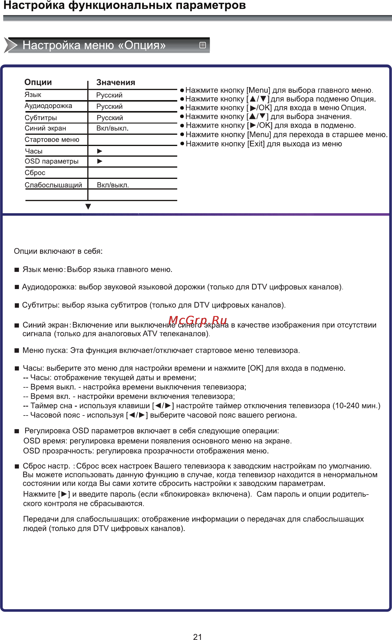 Rolsen RL-42L1003FTC [23/33] Настройка функциональных параметров
