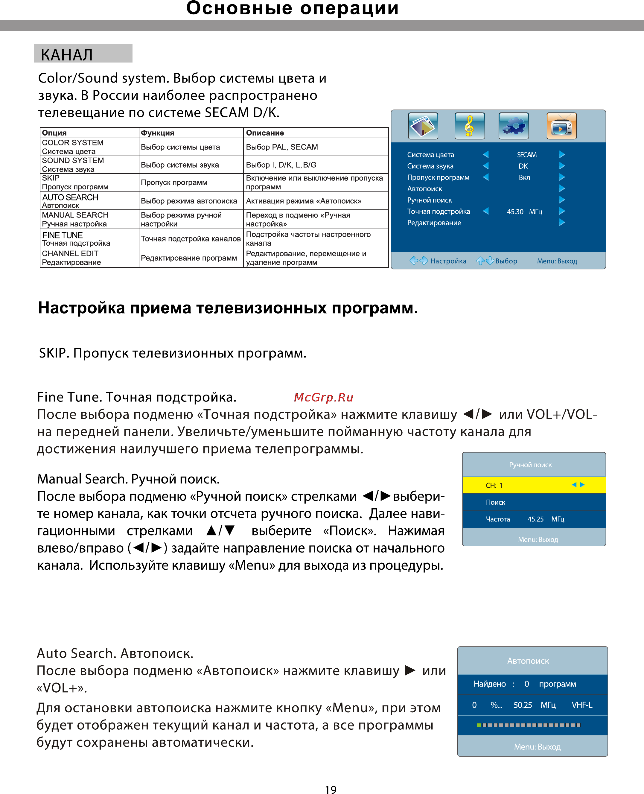 Rolsen RL-32B05U [19/29] Настройка приема телевизионных программ