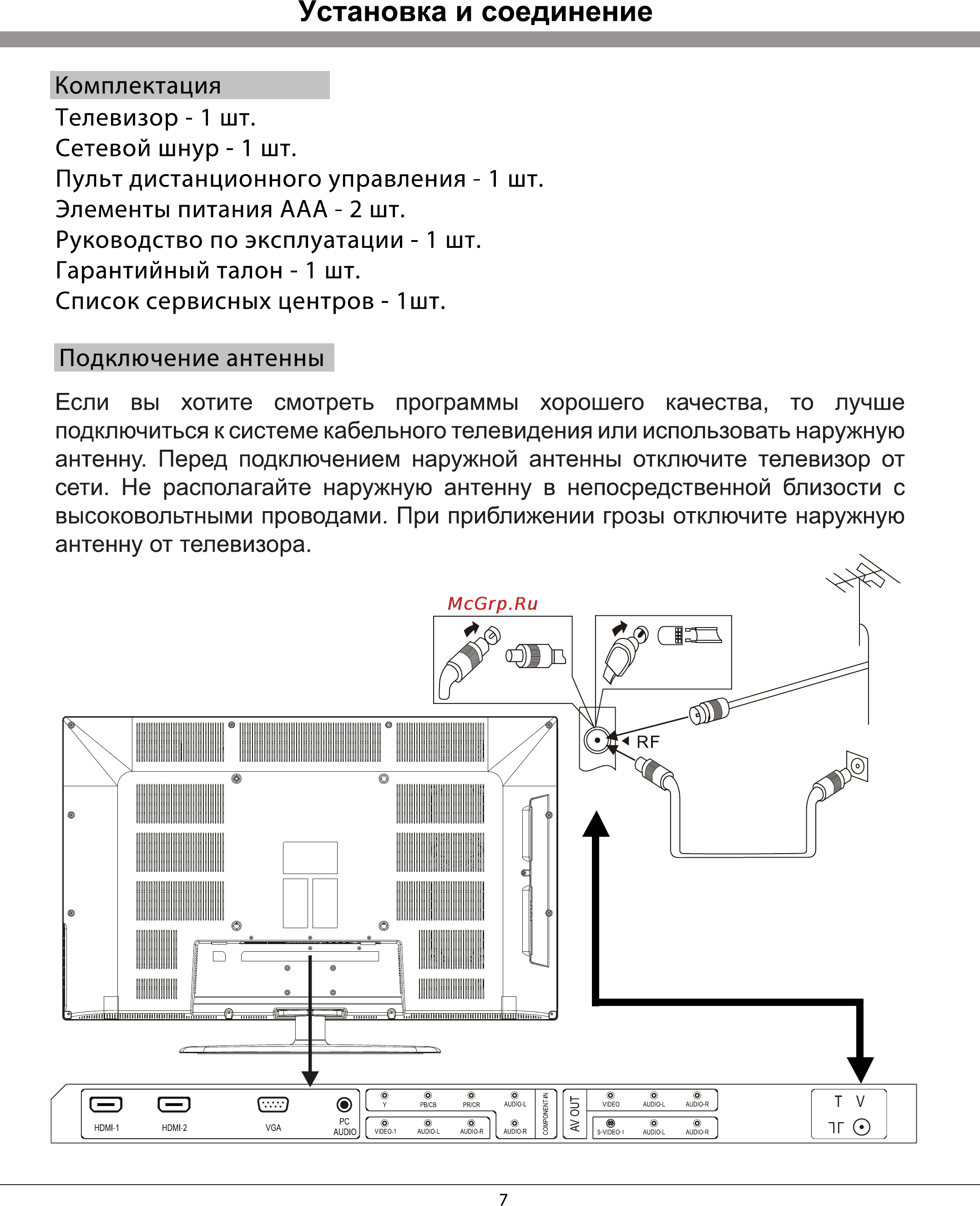 Rolsen RL-32B05U [7/29] Установка и соединение