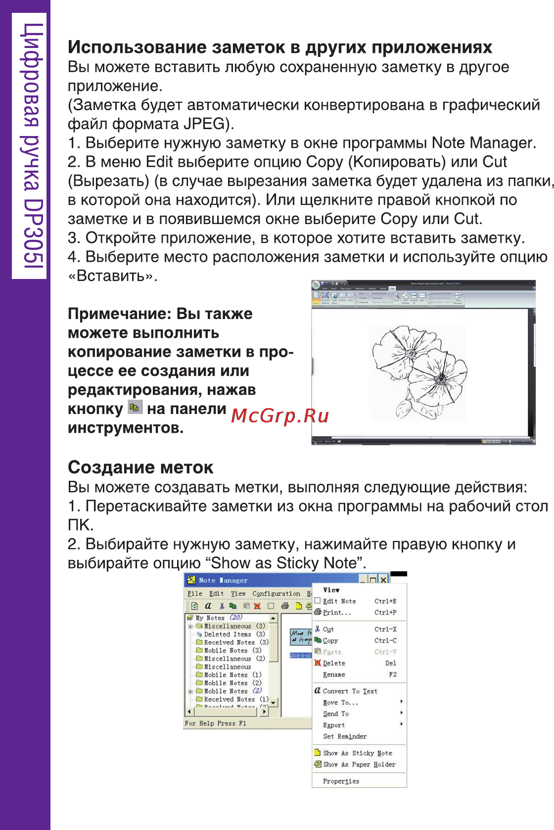 Ritmix DP-305I [38/66] Использование заметок в других приложениях