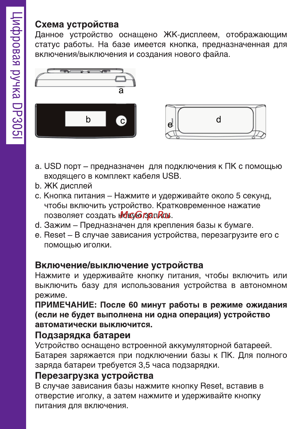 Ritmix DP-305I [8/66] Включение выключение устройства
