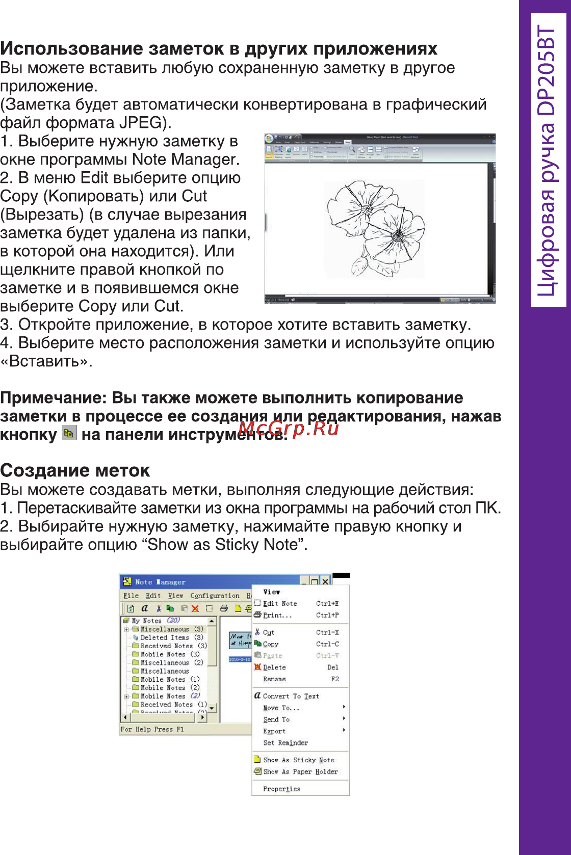 Ritmix DP-205 BT [37/72] Использование заметок в других приложениях