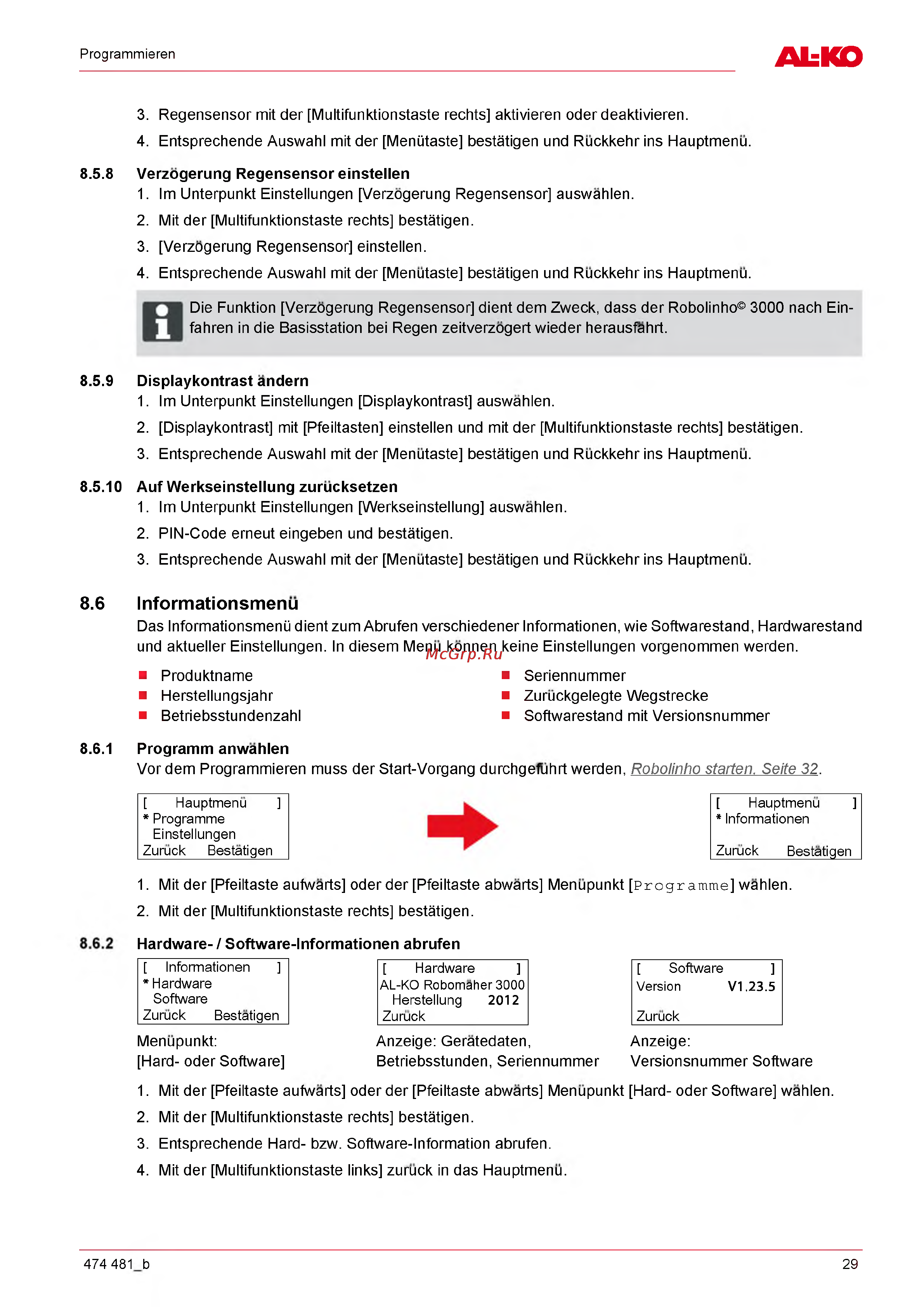 Al-Ko Robolinho 3000 Инструкция по эксплуатации онлайн [29/88] 93025