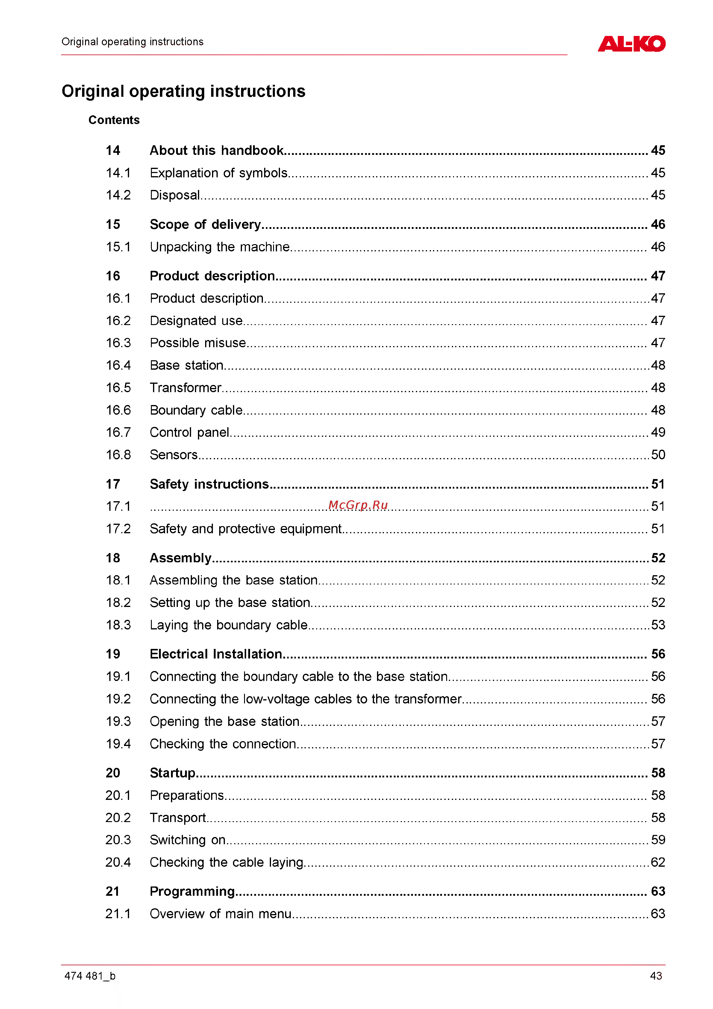 Al-Ko Robolinho 3000 [43/88] Original operating instructions