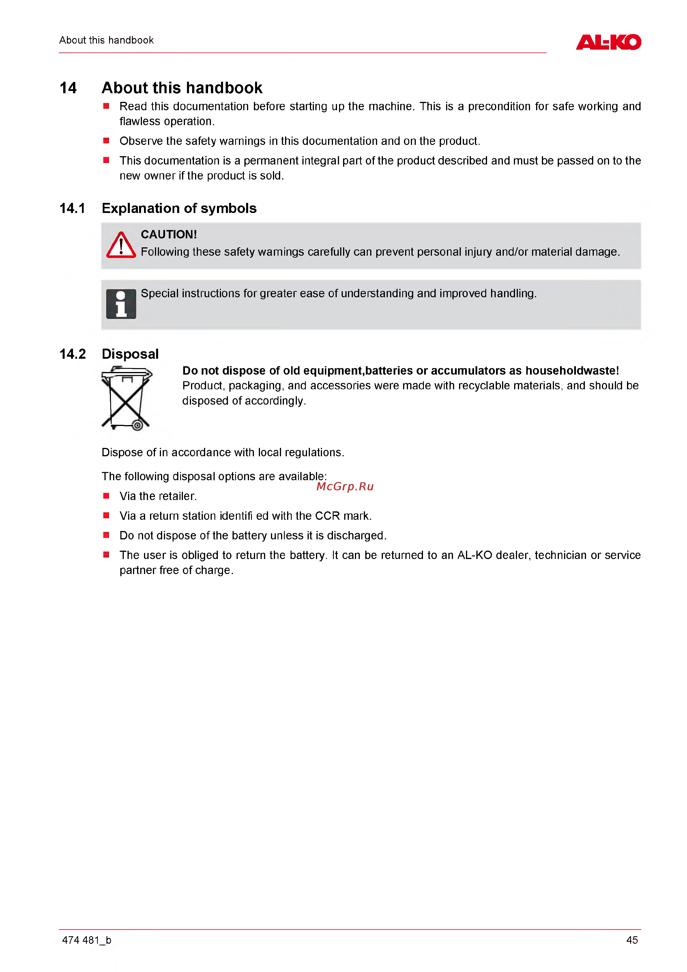 Al-Ko Robolinho 3000 [45/88] About this handbook