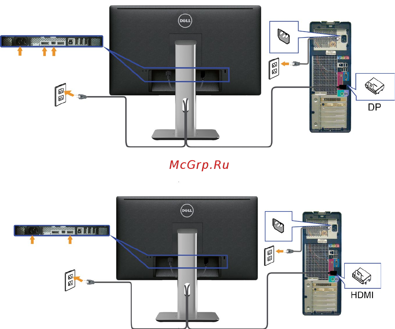 Dell UltraSharp 4K UP2414Q [25/86] Подключение кабеля displayport или minidp