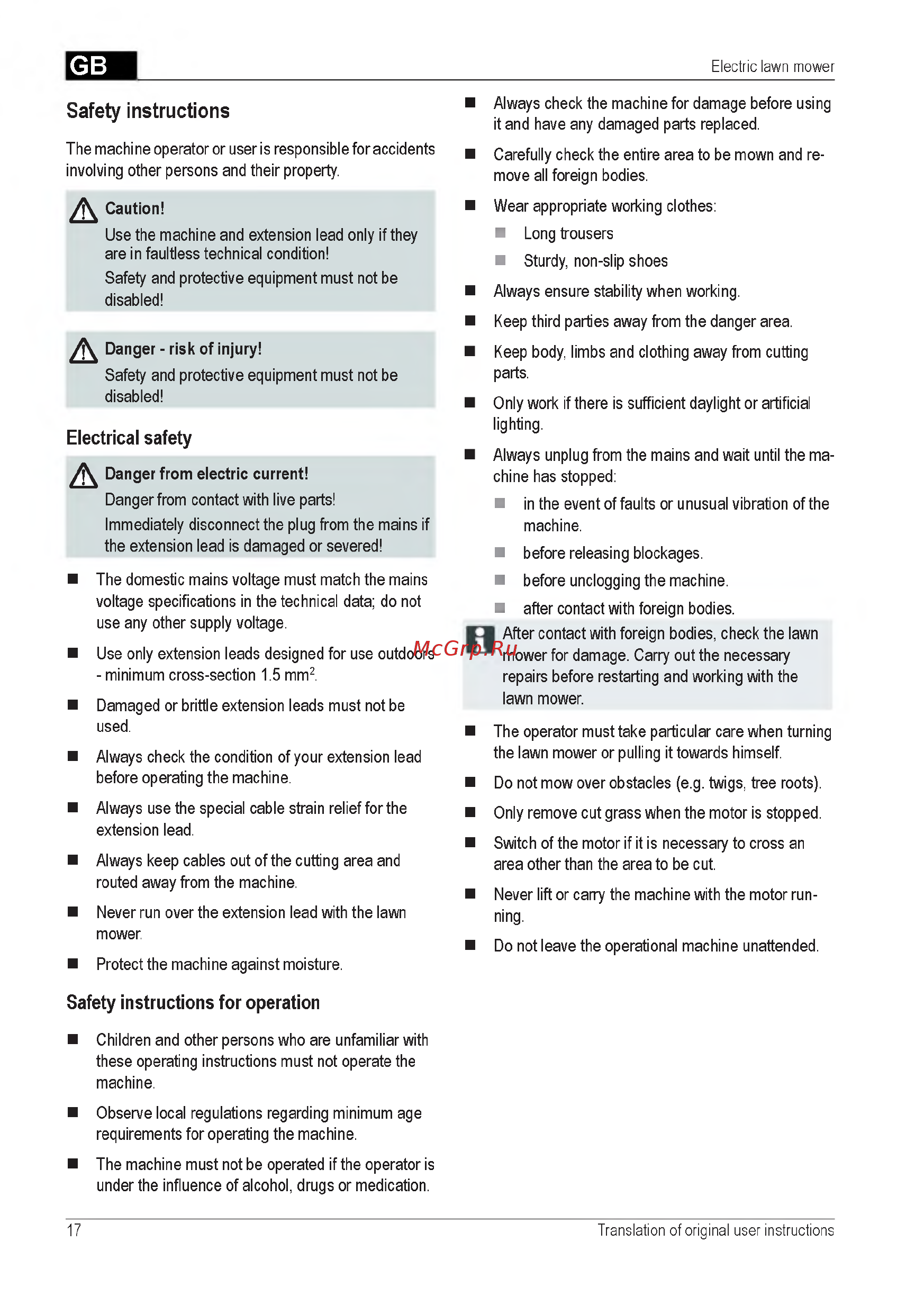 Al-Ko Classic 3.22 SE [17/212] Safety instructions