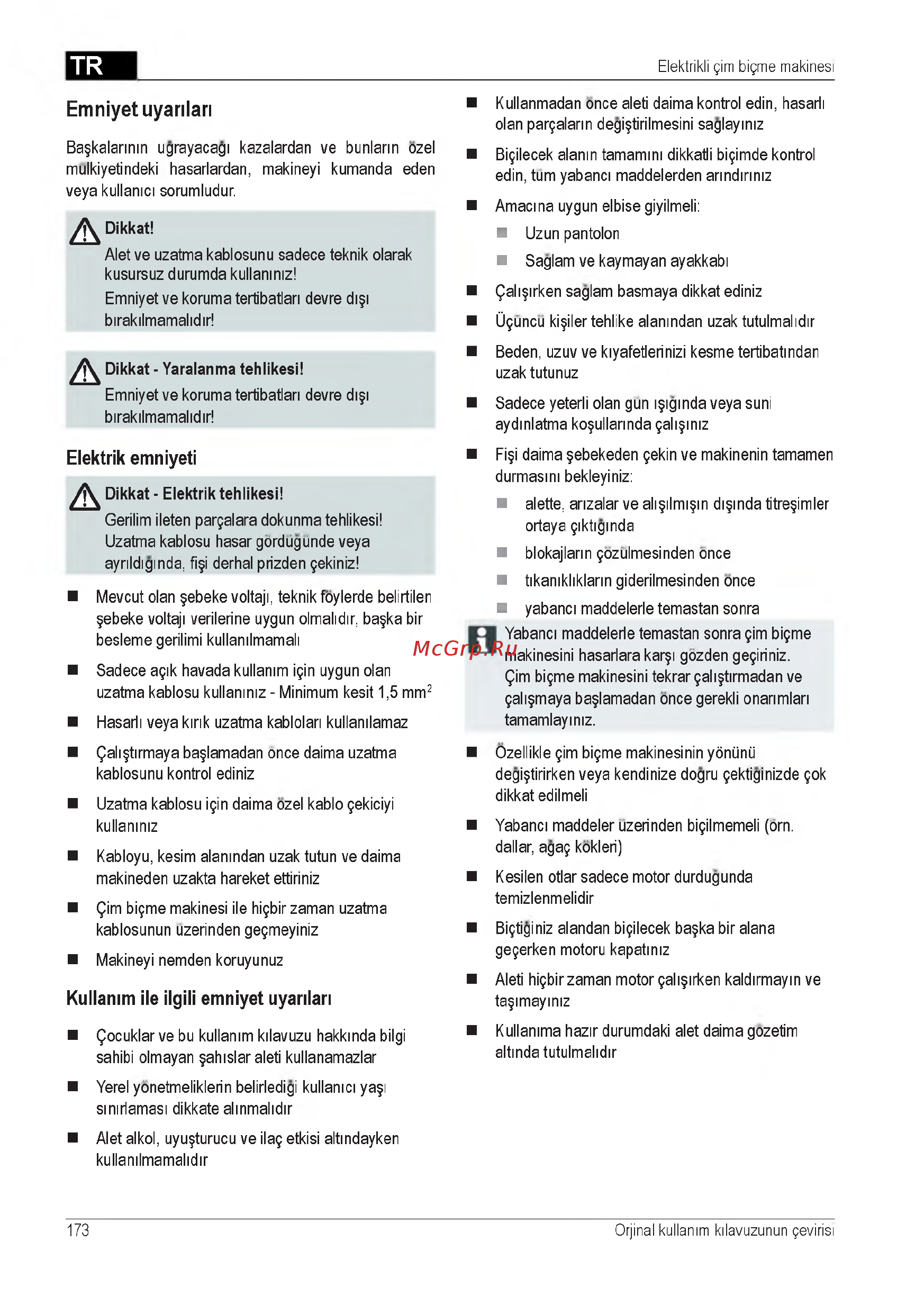 Al-Ko Classic 3.22 SE [173/212] Emniyet uyarilari