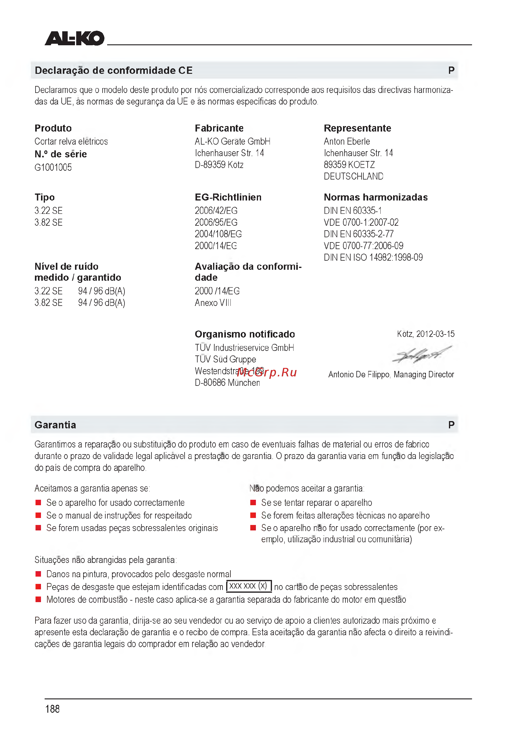 Al-Ko Classic 3.22 SE [188/212] Avaliagao da conform i dade