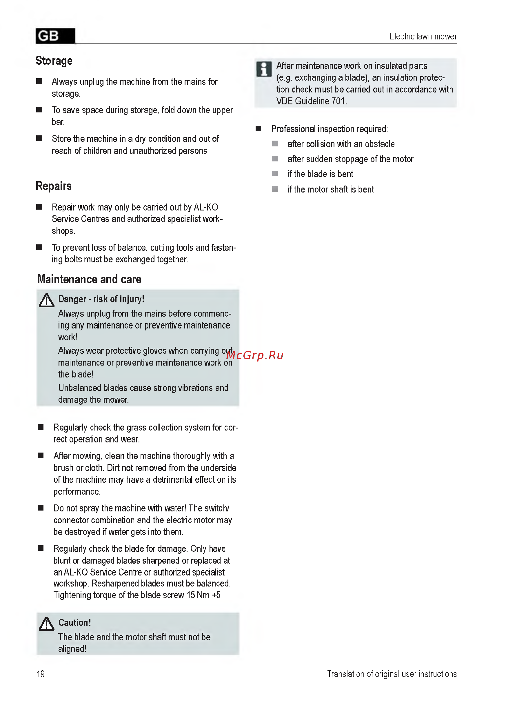 Al-Ko 112856 Classic 3.82 SE [19/212] Maintenance and care