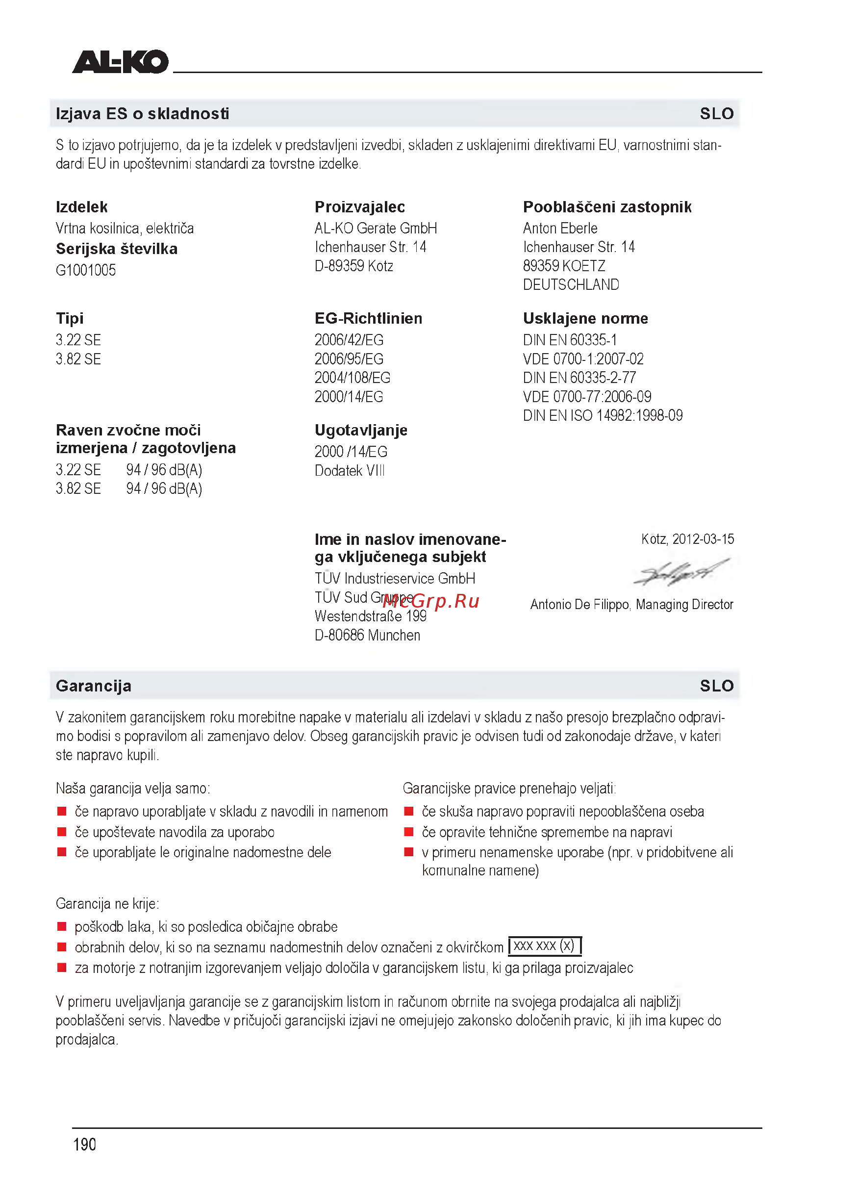 Al-Ko 3.22 SE (112805) [190/212] Eg richtlinien