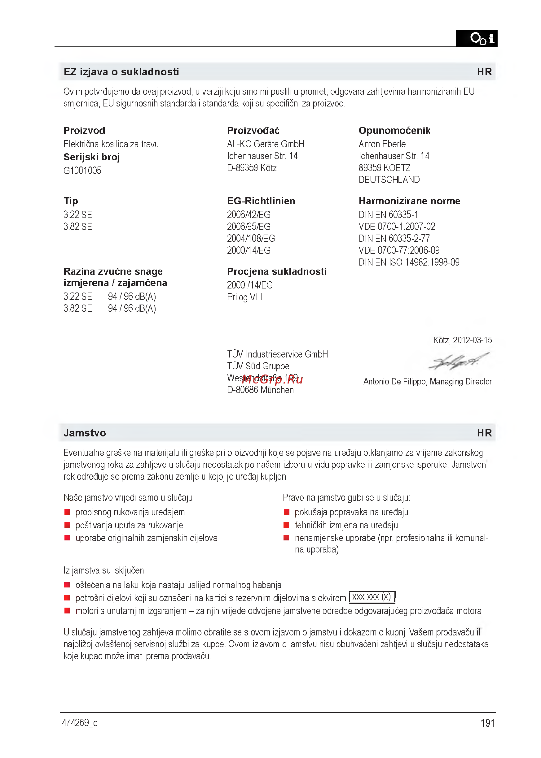 Al-Ko 112856 Classic 3.82 SE [191/212] Eg richtlinien