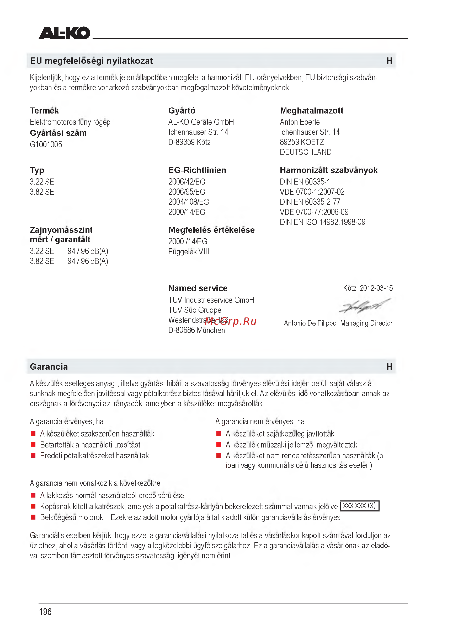 Al-Ko Classic 3.82 SE Limited Edition 112856 [196/212] Eg richtlinien