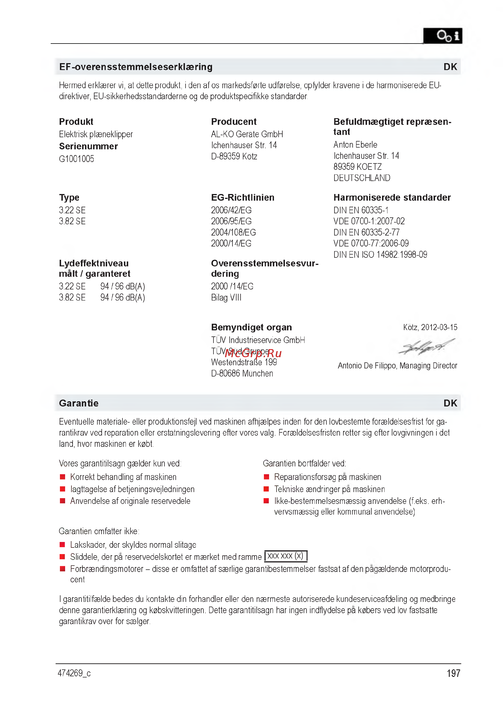 Al-Ko Classic 3.22 SE [197/212] B efuldm agtiget reprasen tant