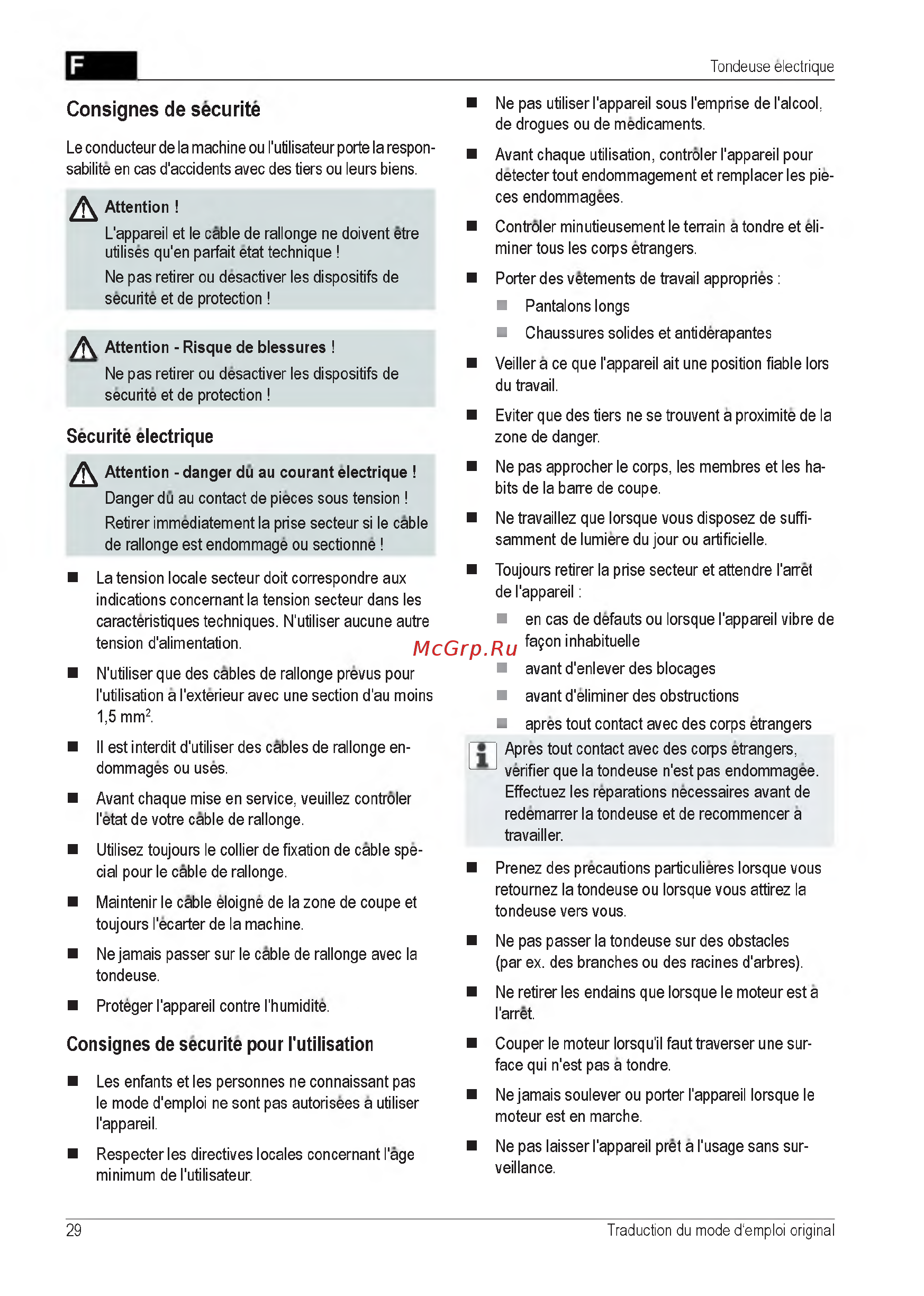 Al-Ko Classic 3.22 SE [29/212] Consignes de securite