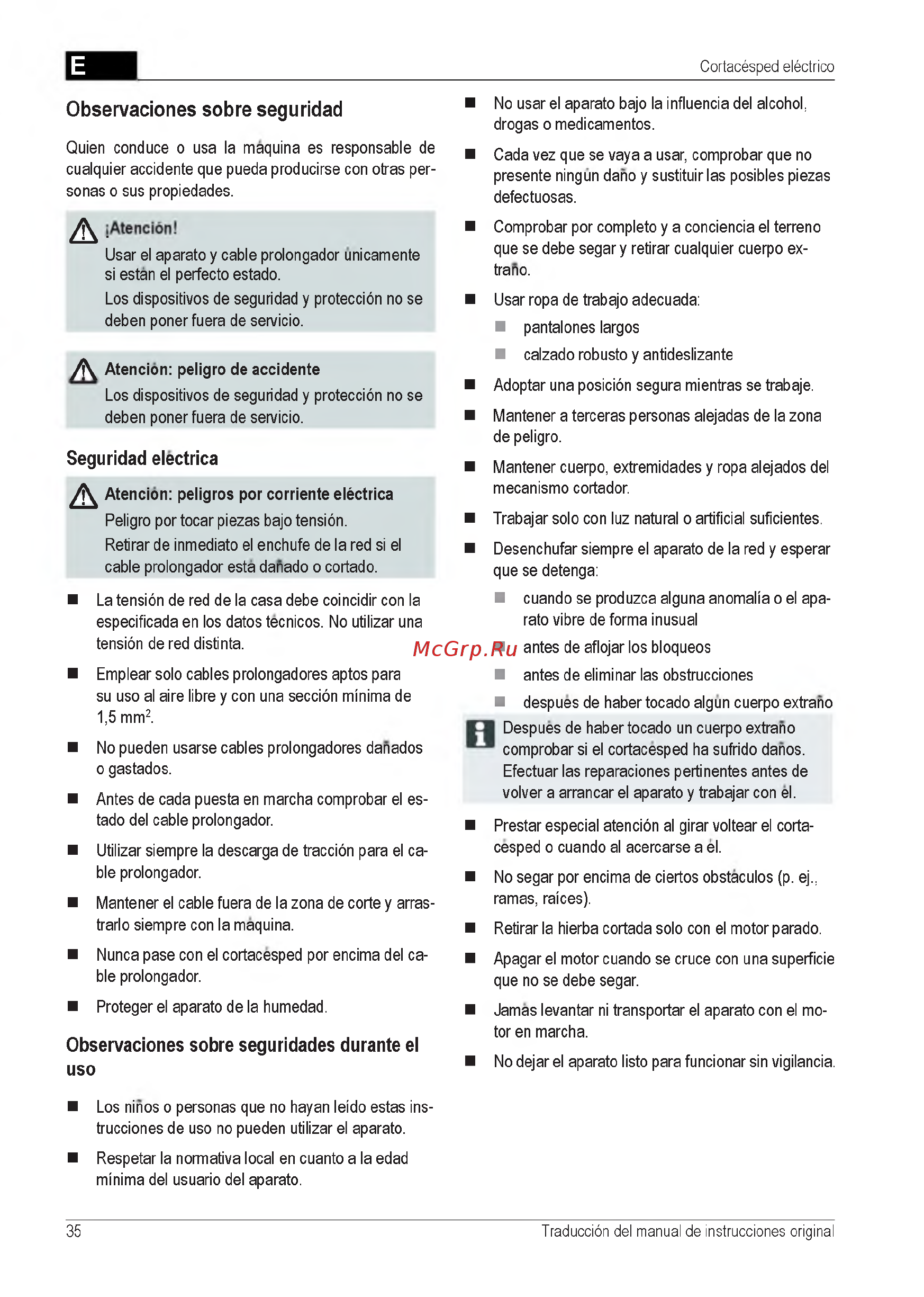 Al-Ko Classic 3.82 SE [35/212] Observaciones sobre seguridad