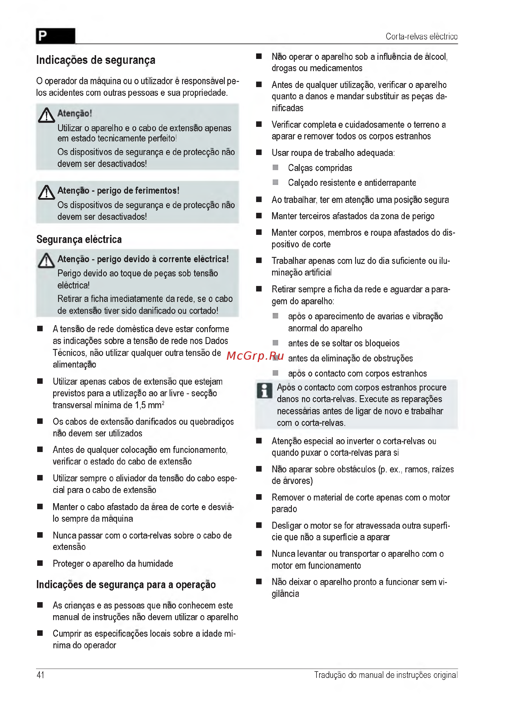 Al-Ko 112805 Classic 3.22 SE [41/212] Indicagoes de seguranga