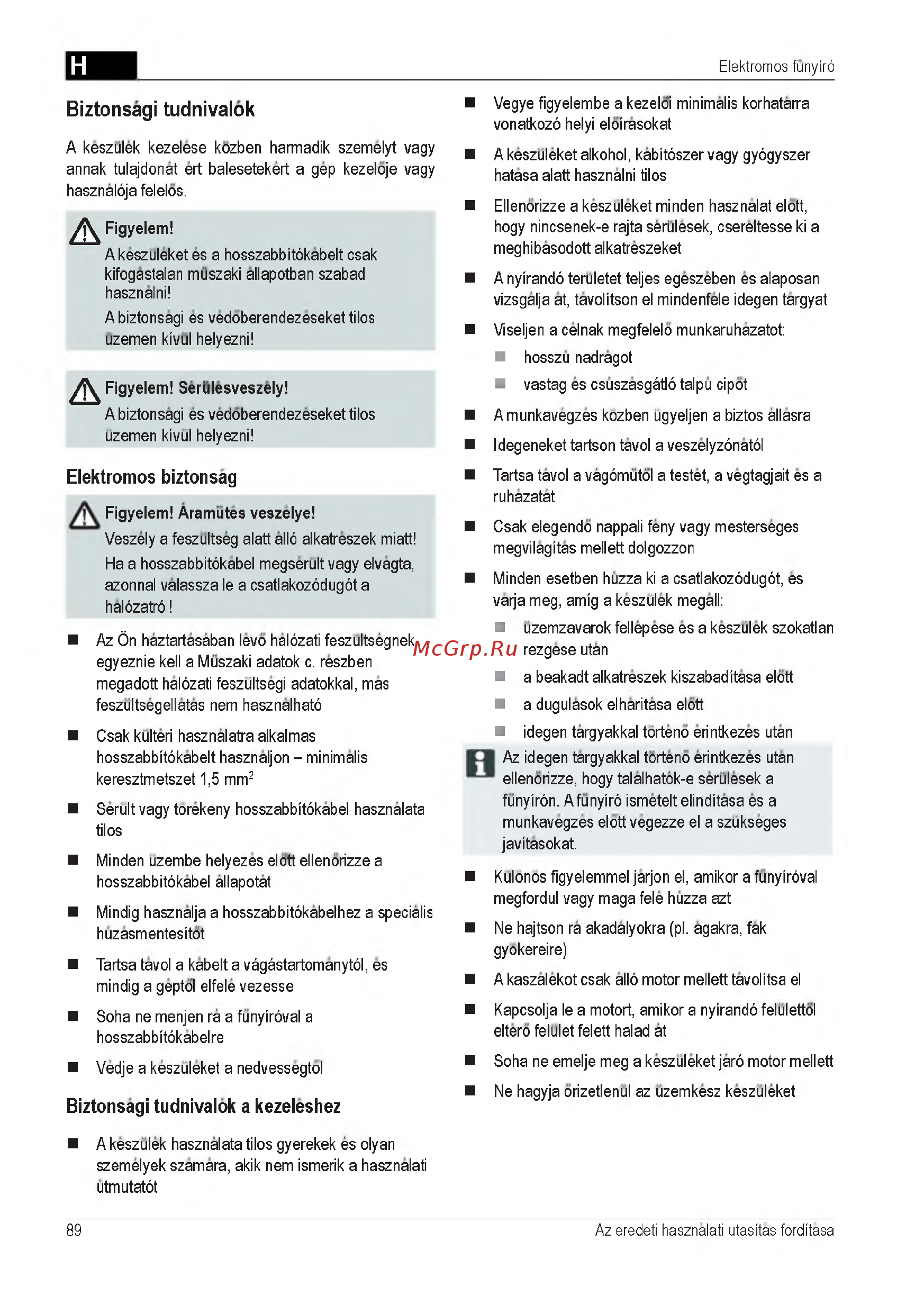 Al-Ko Classic 3.82 SE [89/212] Biztonsagi tudnivalok