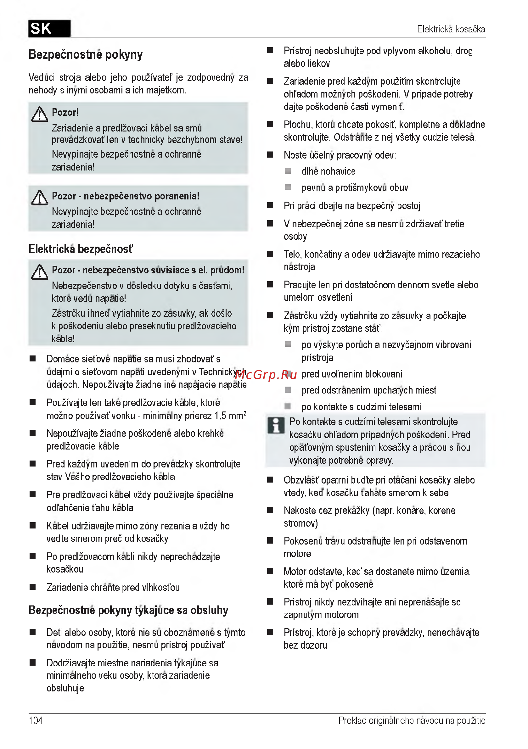 Al-Ko 40 E 112858 [104/232] Bezpečnostne pokyny