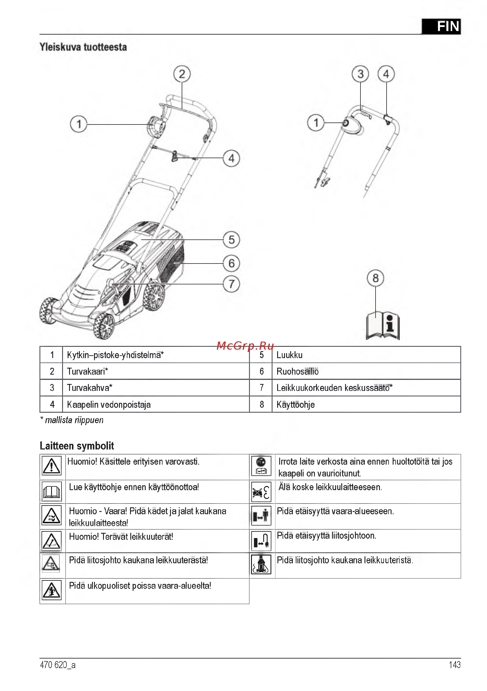 Al-Ko 40 E 112858 [143/232] Laitteen symbolit