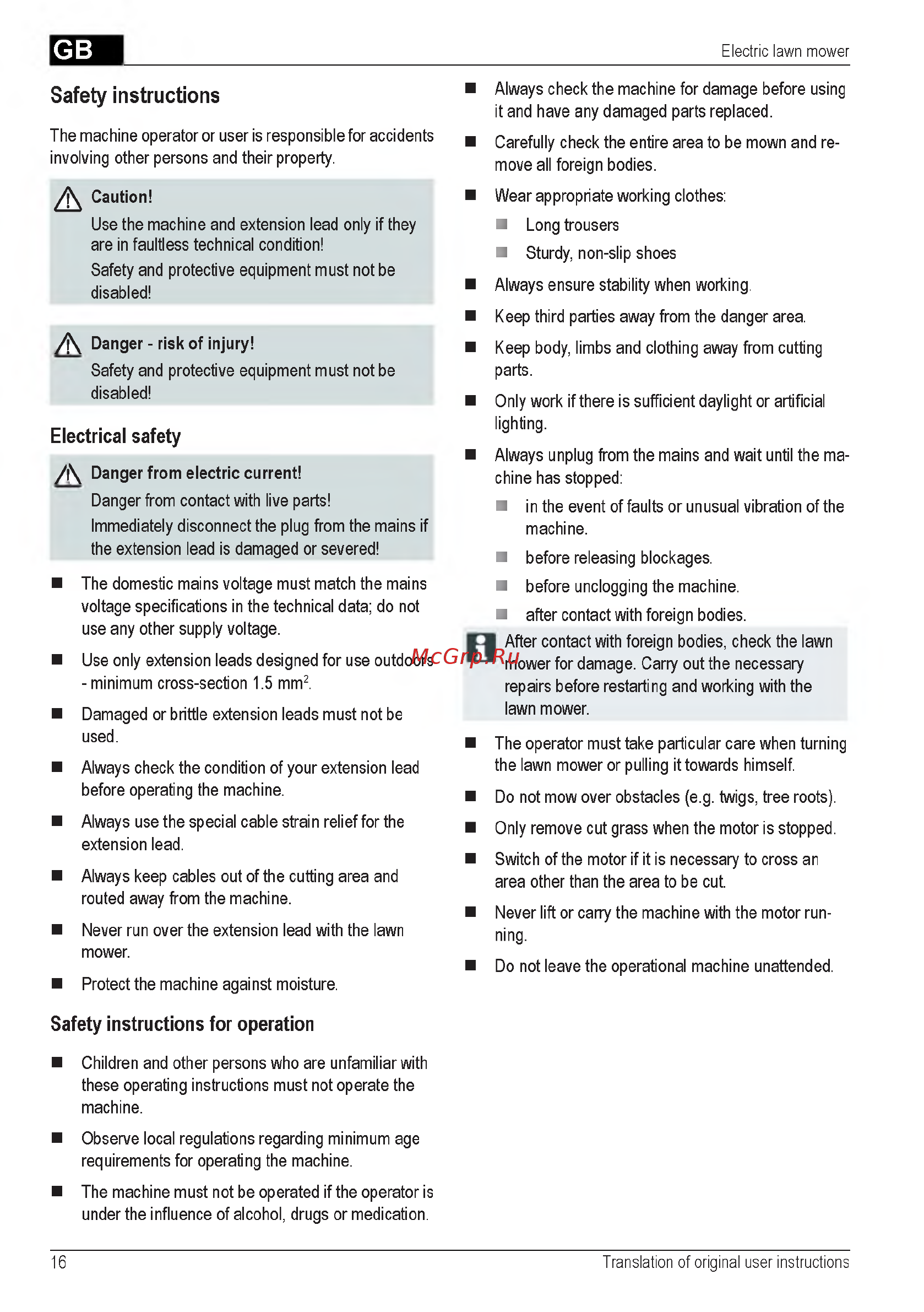 Al-Ko Comfort 40 E [16/232] Safety instructions
