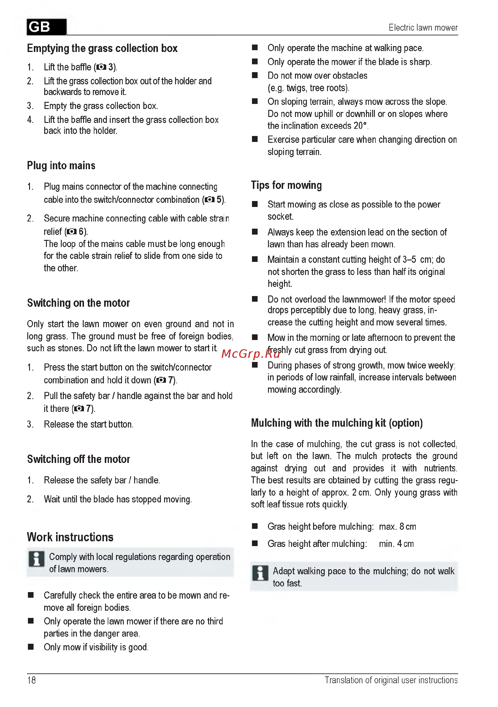 Al-Ko Comfort 34 E [18/232] Work instructions