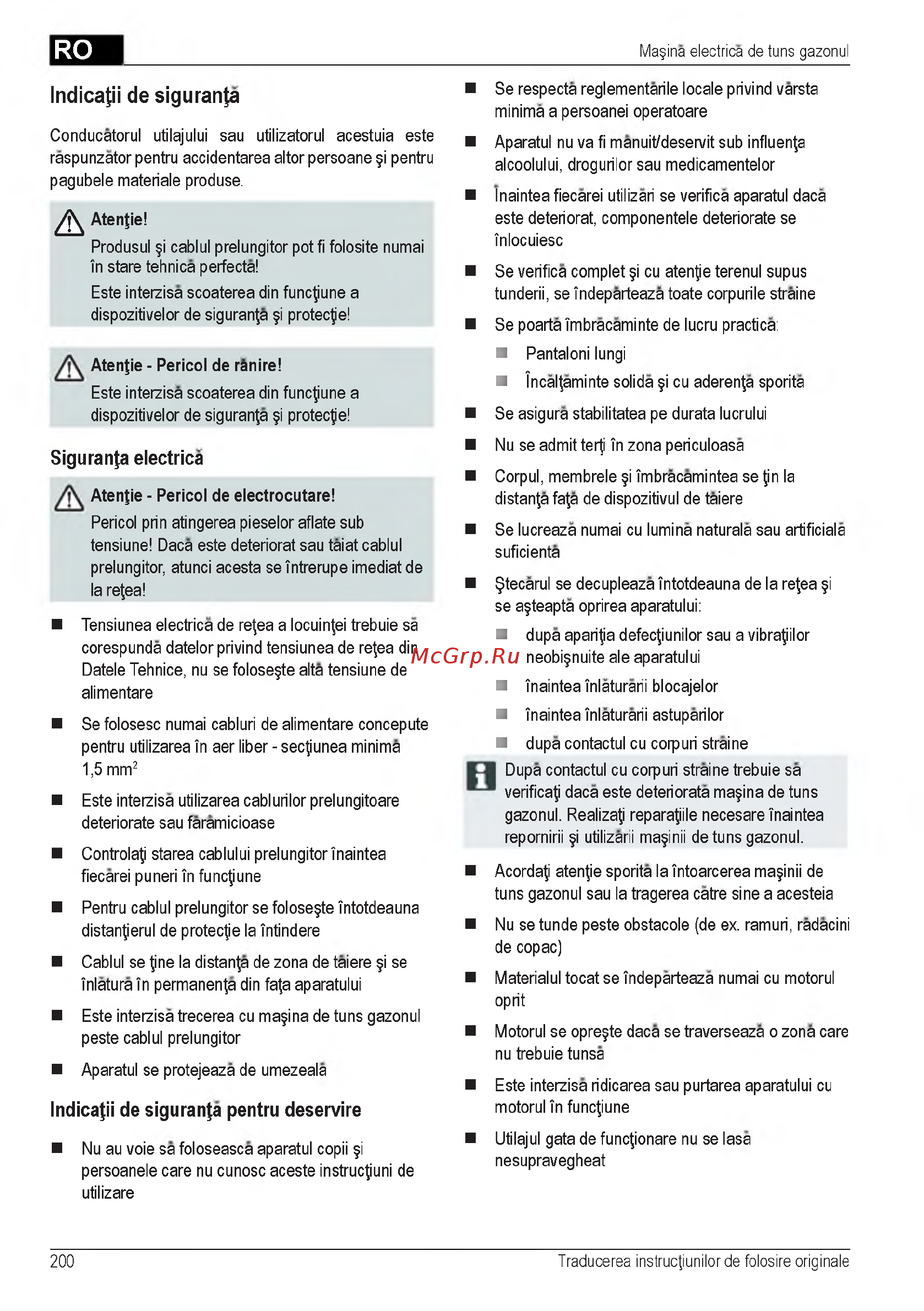 Al-Ko 40 E 112858 [200/232] Indicafii de siguranfa