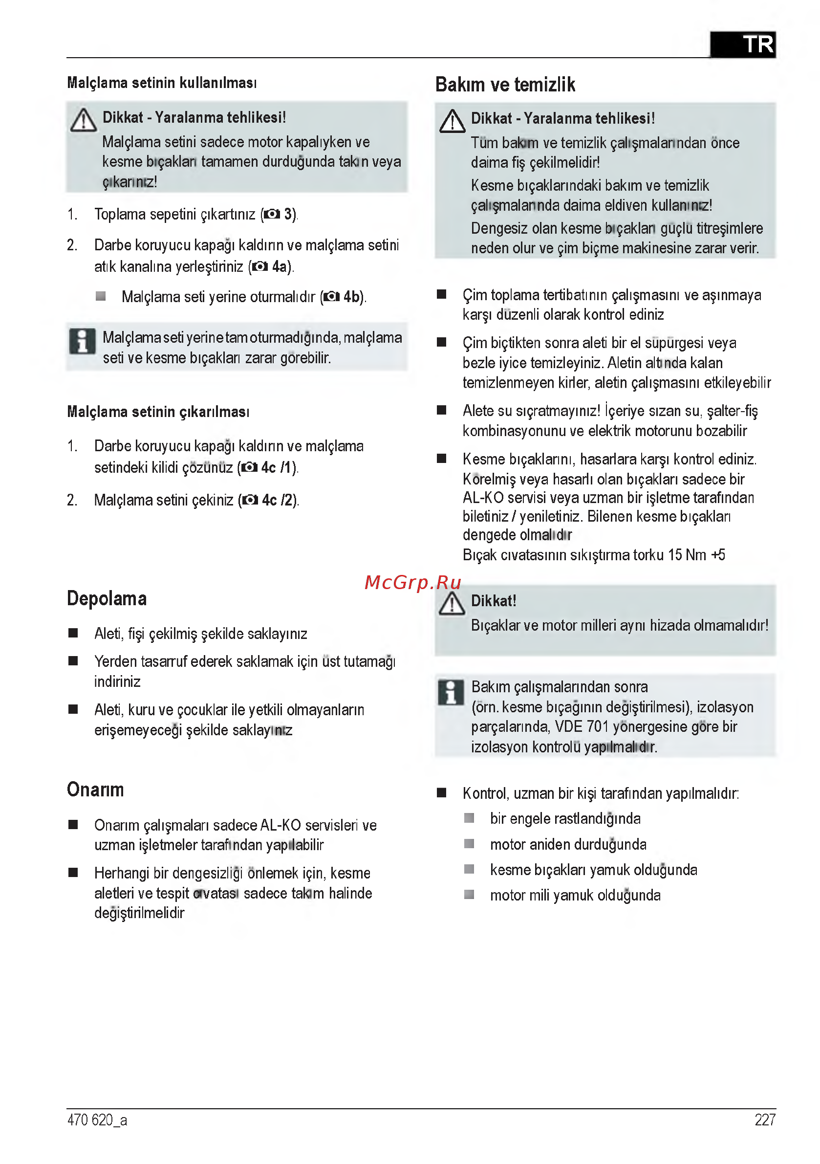 Al-Ko 40 E 112858 [227/232] Bakim ve temizlik
