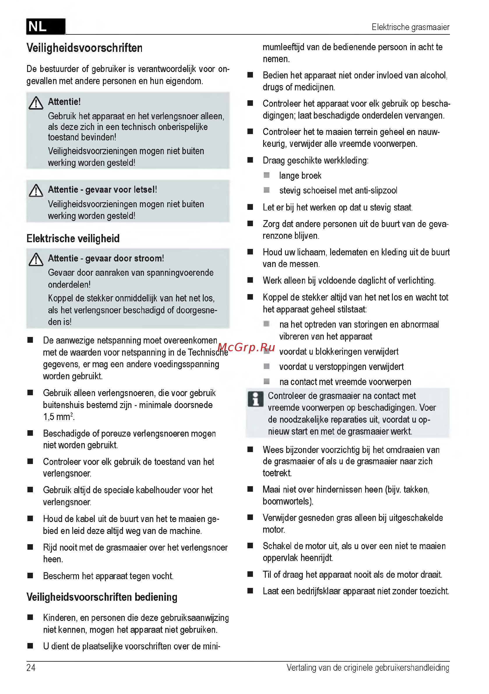 Al-Ko 40 E 112858 [24/232] Veiligheidsvoorschriften
