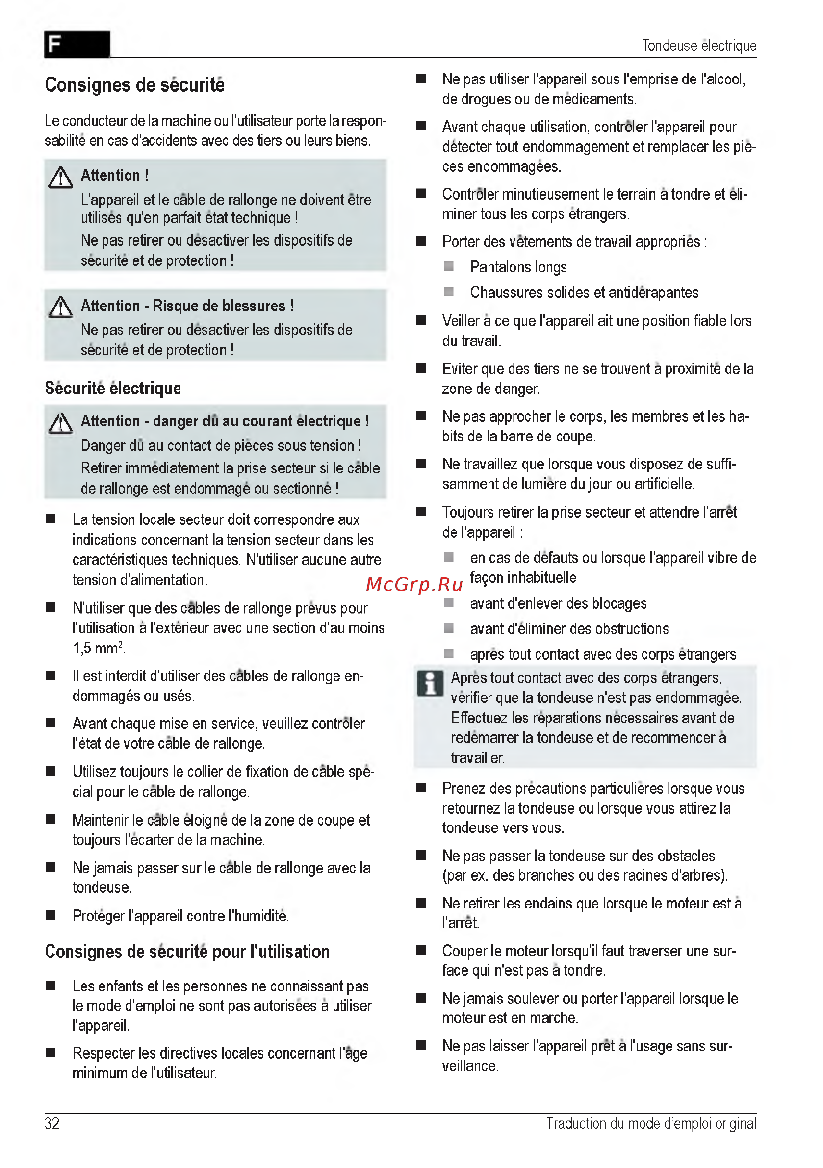 Al-Ko 40 E 112858 [32/232] Consignes de securite