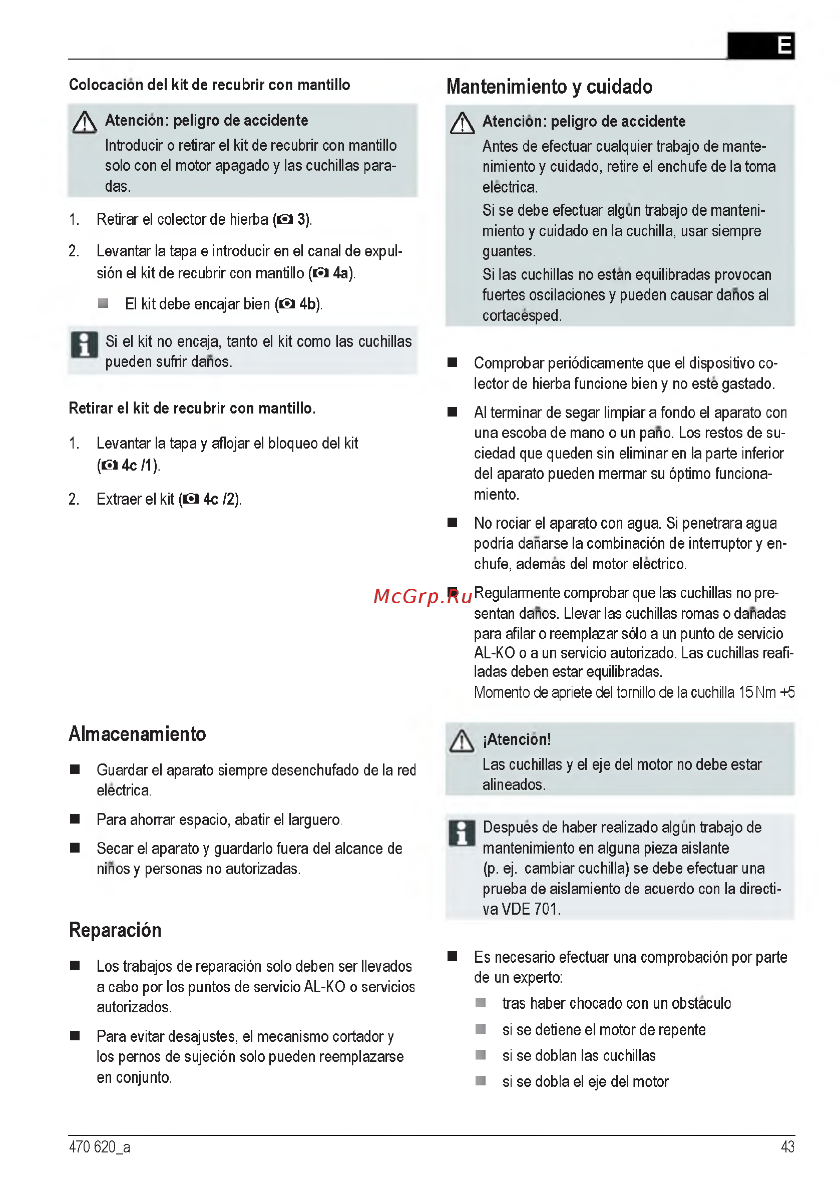 Al-Ko 40 E 112858 [43/232] Almacenamiento