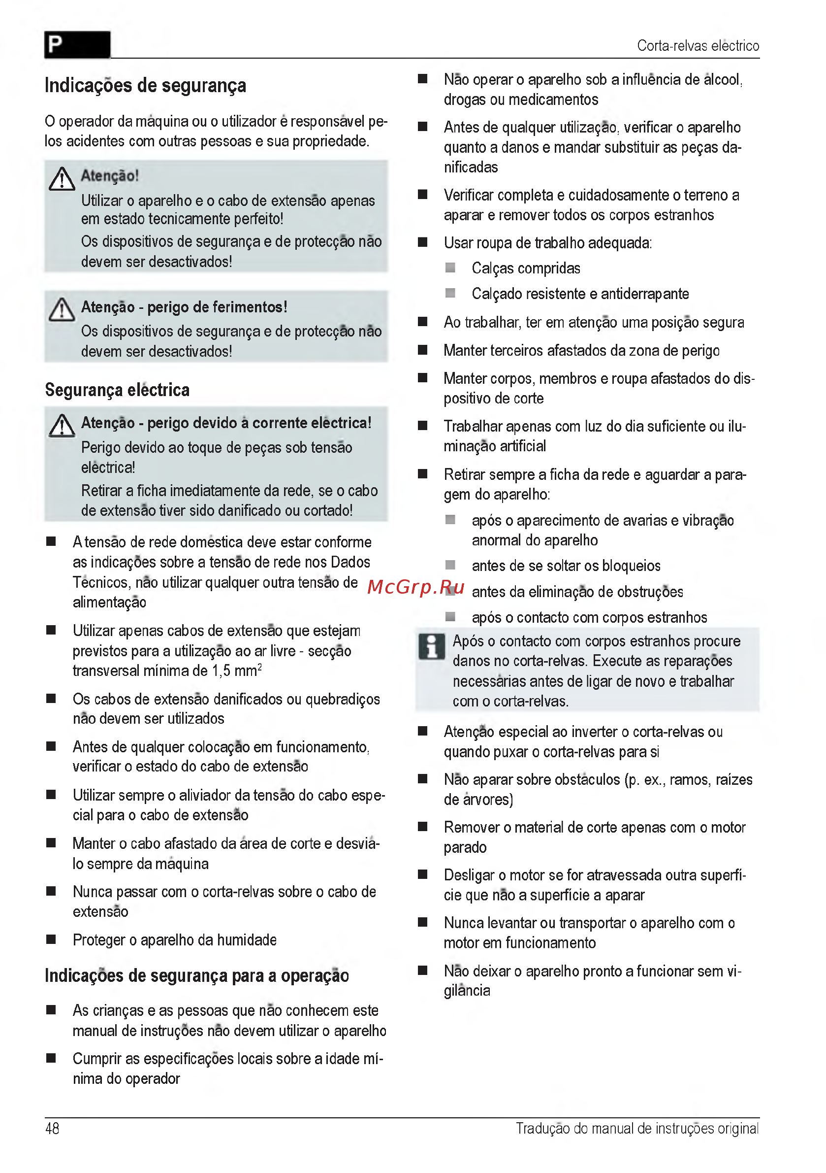Al-Ko 40 E 112858 [48/232] Indicagoes de seguranga