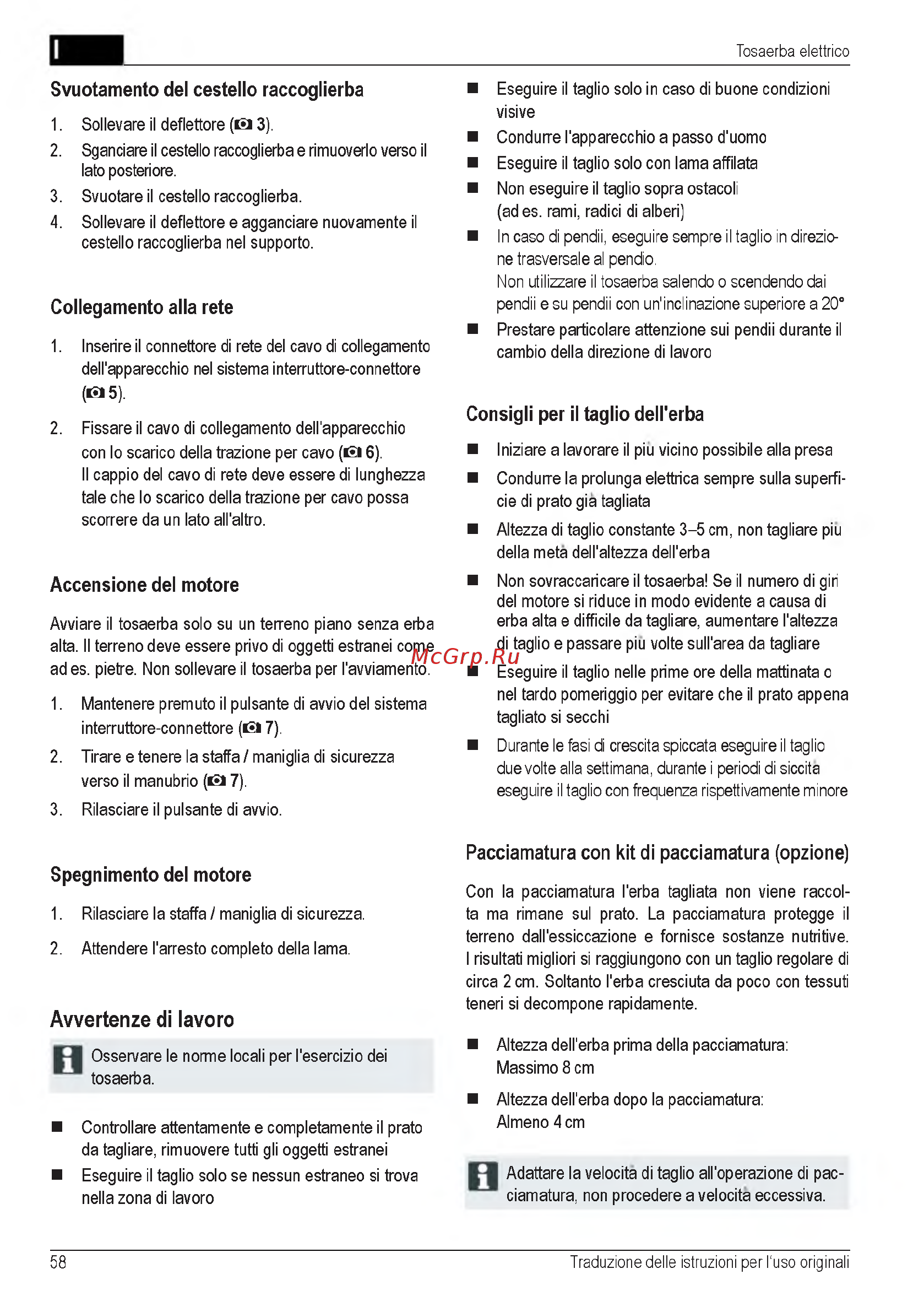 Al-Ko 40 E 112858 [58/232] Avvertenze di lavoro
