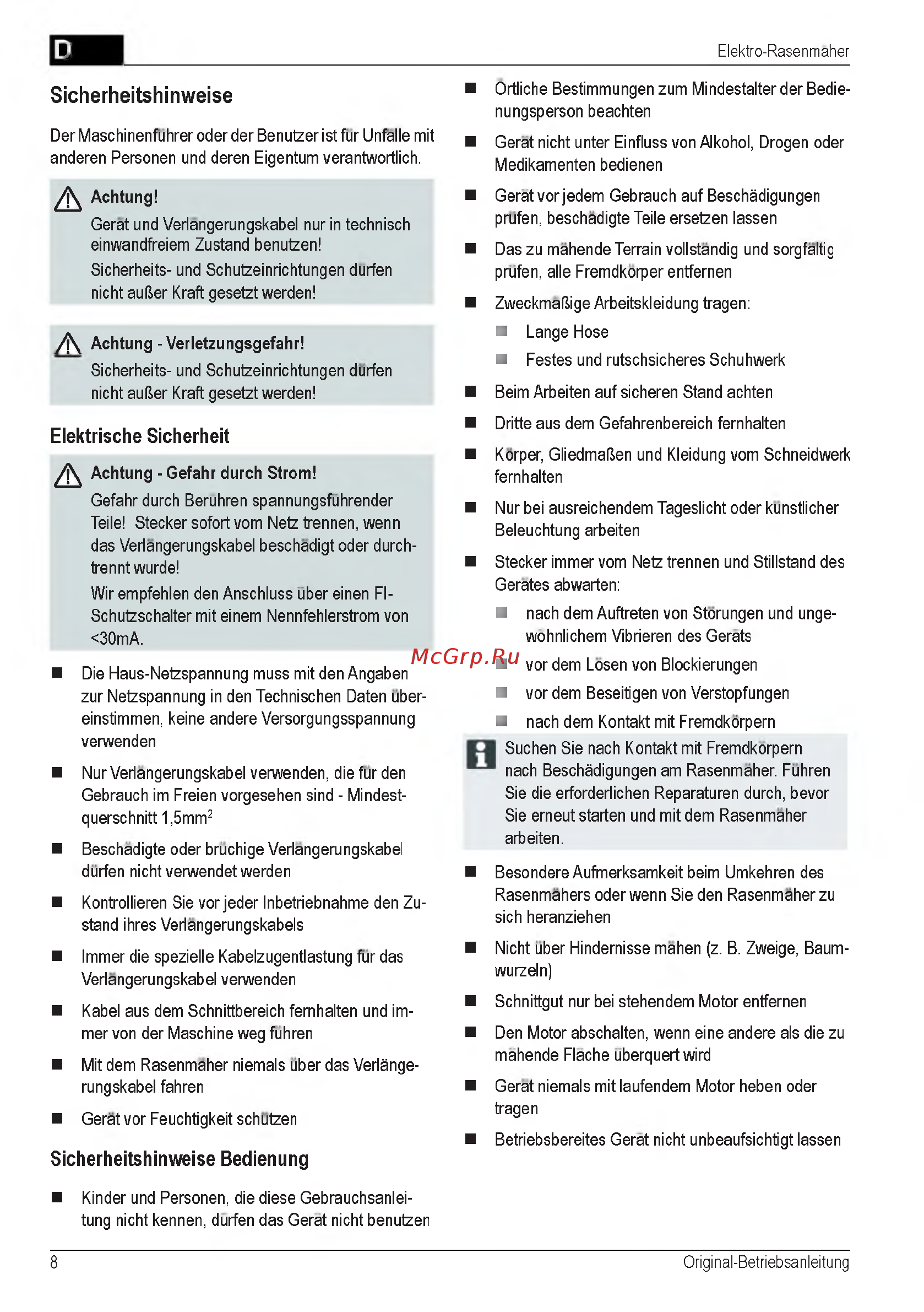 Al-Ko Comfort 34 E [8/232] Elektrische sicherheit
