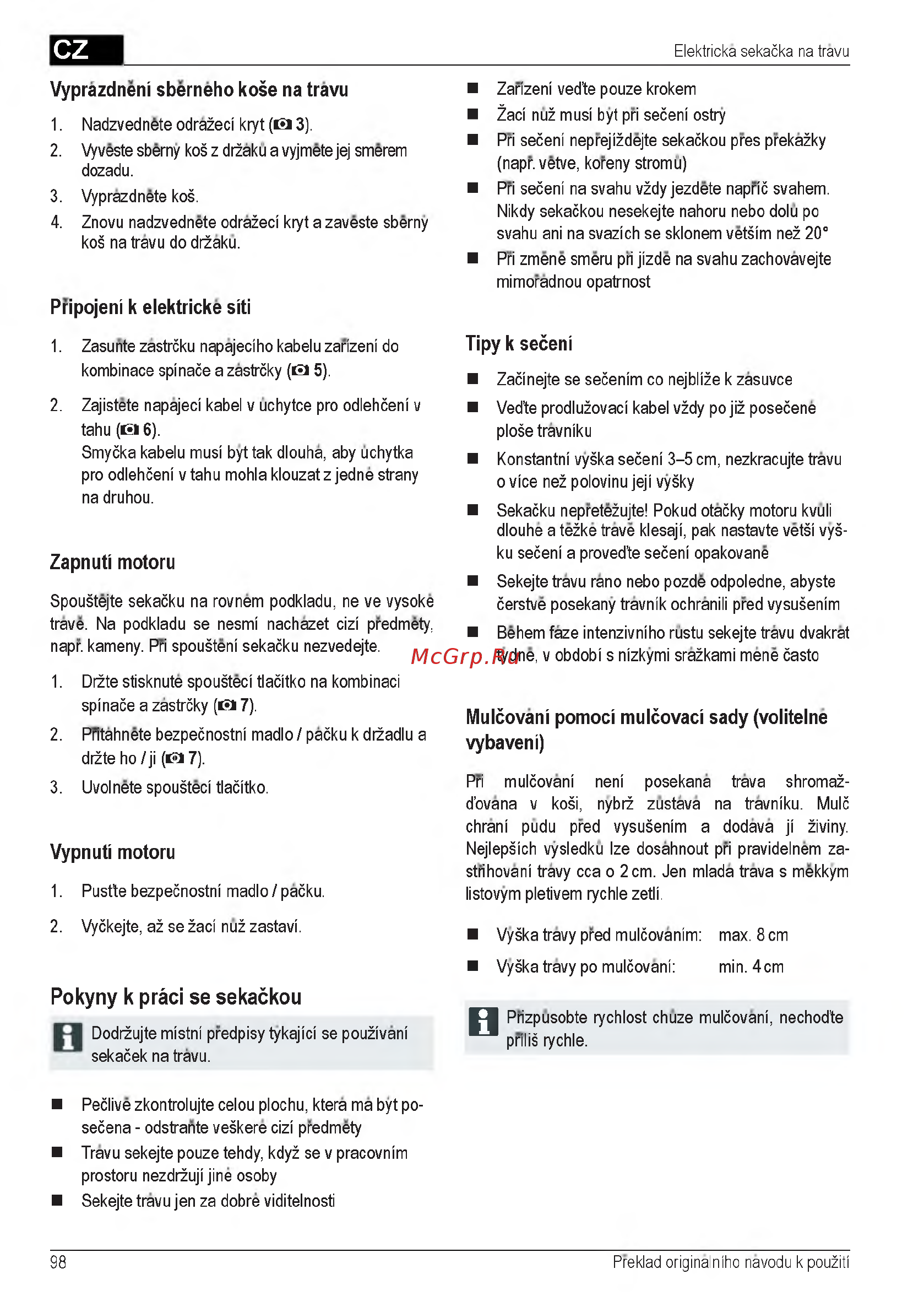 Al-Ko 40 E 112858 [98/232] Pokyny k praci se sekačkou