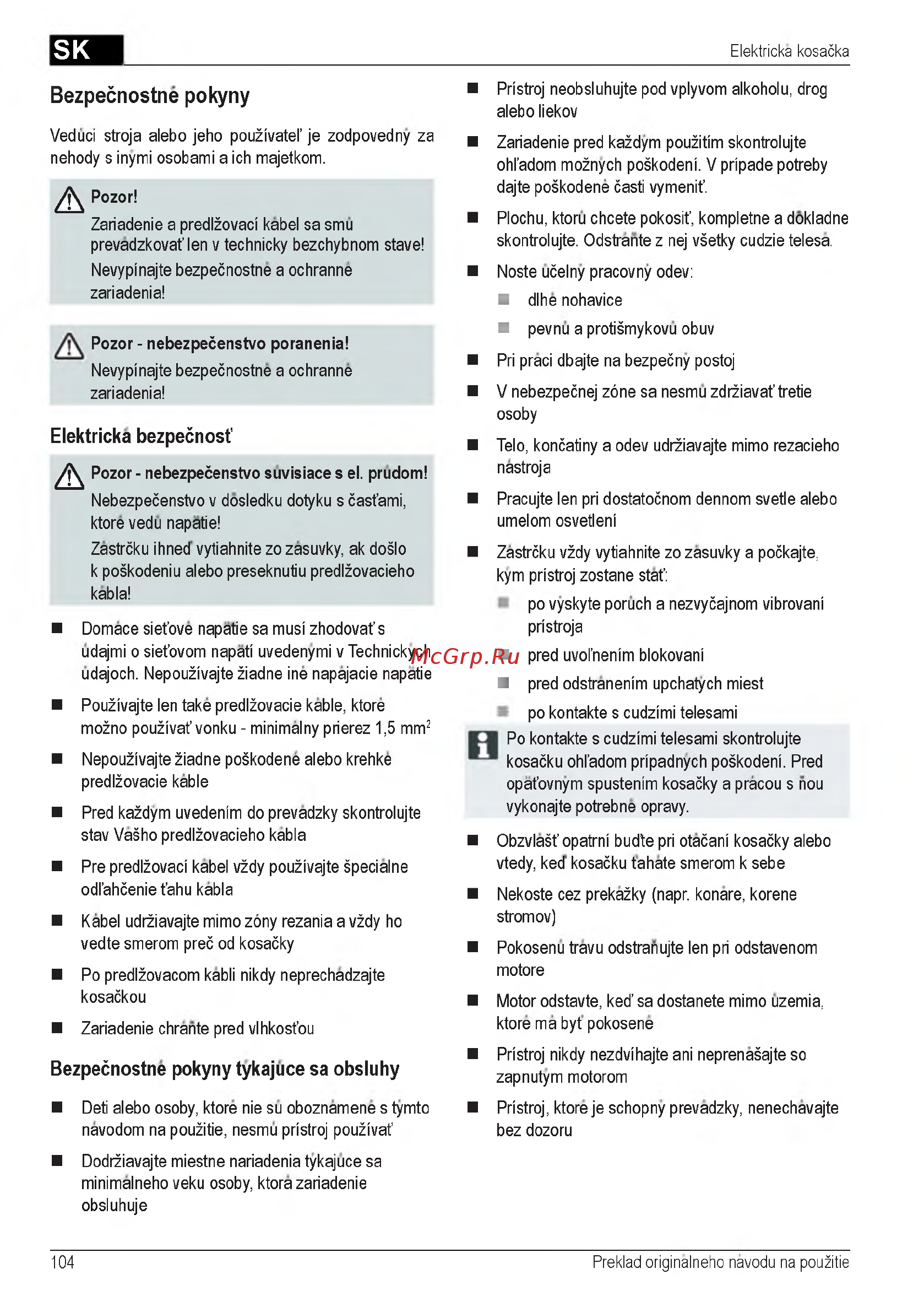 Al-Ko Powerline 4700 E [104/260] Bezpečnostne pokyny