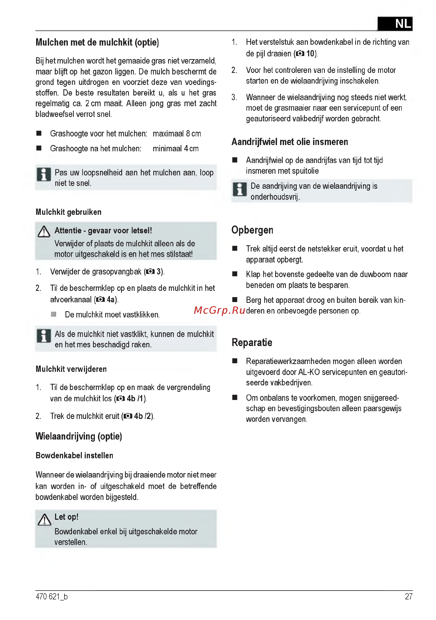 Al-Ko Powerline 4700 E [27/260] Aandrijfwiel met olie insmeren