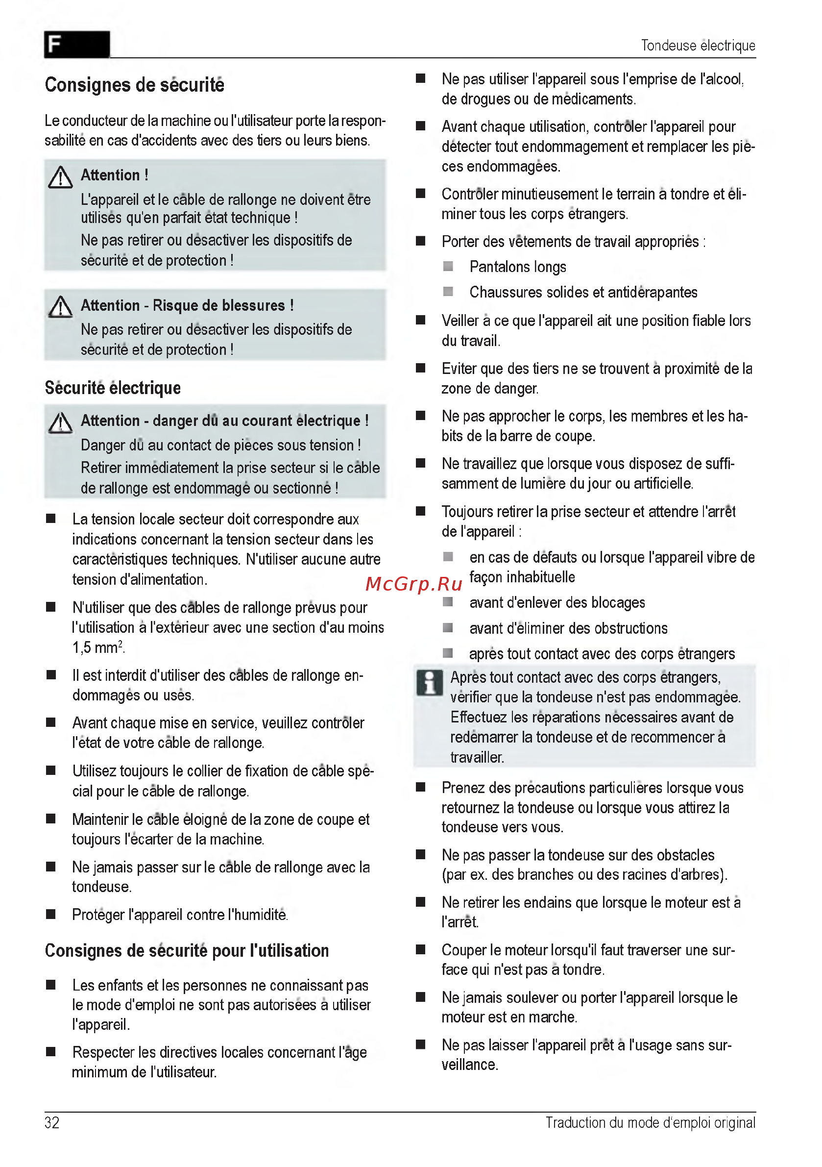 Al-Ko Powerline 4700 E [32/260] Consignes de securite pour l utilisation