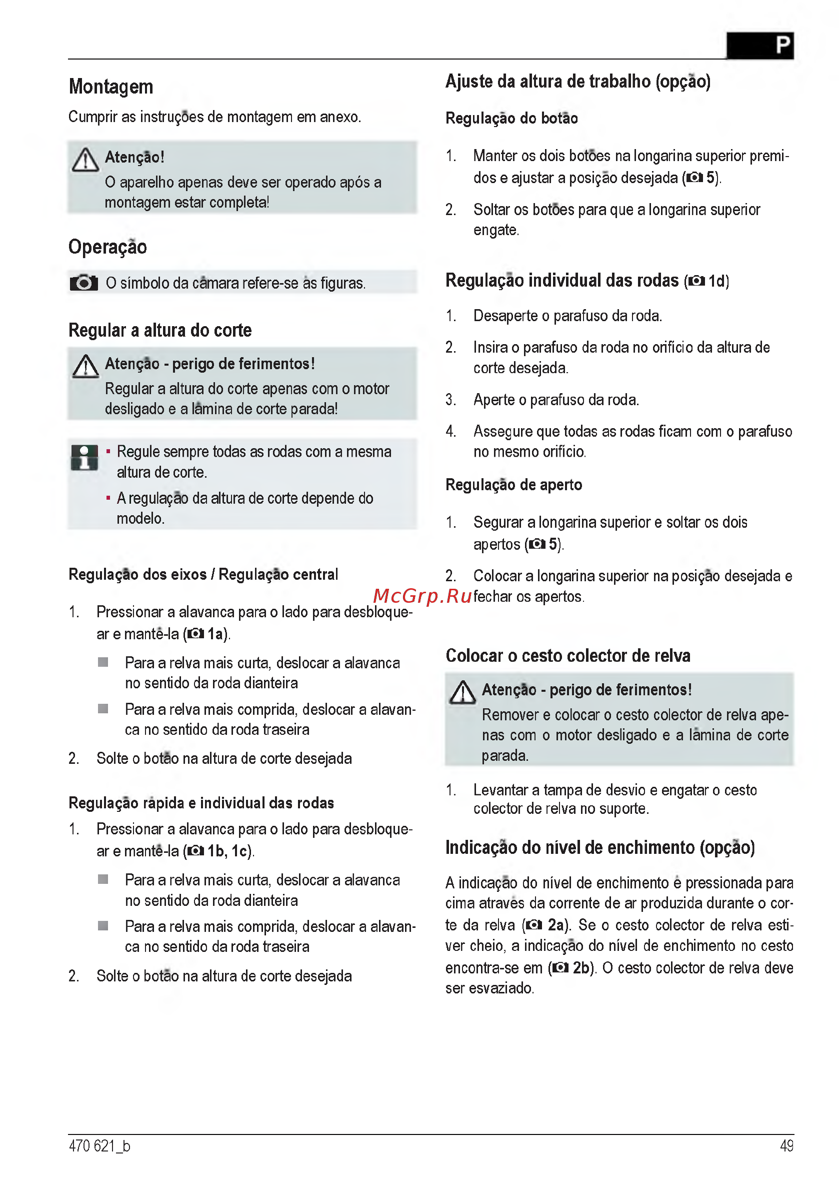 Al-Ko Powerline 4700 E [49/260] Ajuste da altura de trabalho opgao