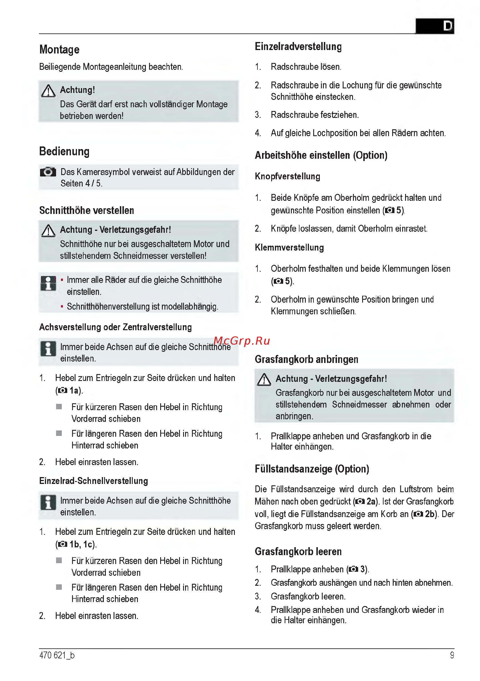 Al-Ko Classic 4.6 E [9/260] Arbeitshohe einstellen option