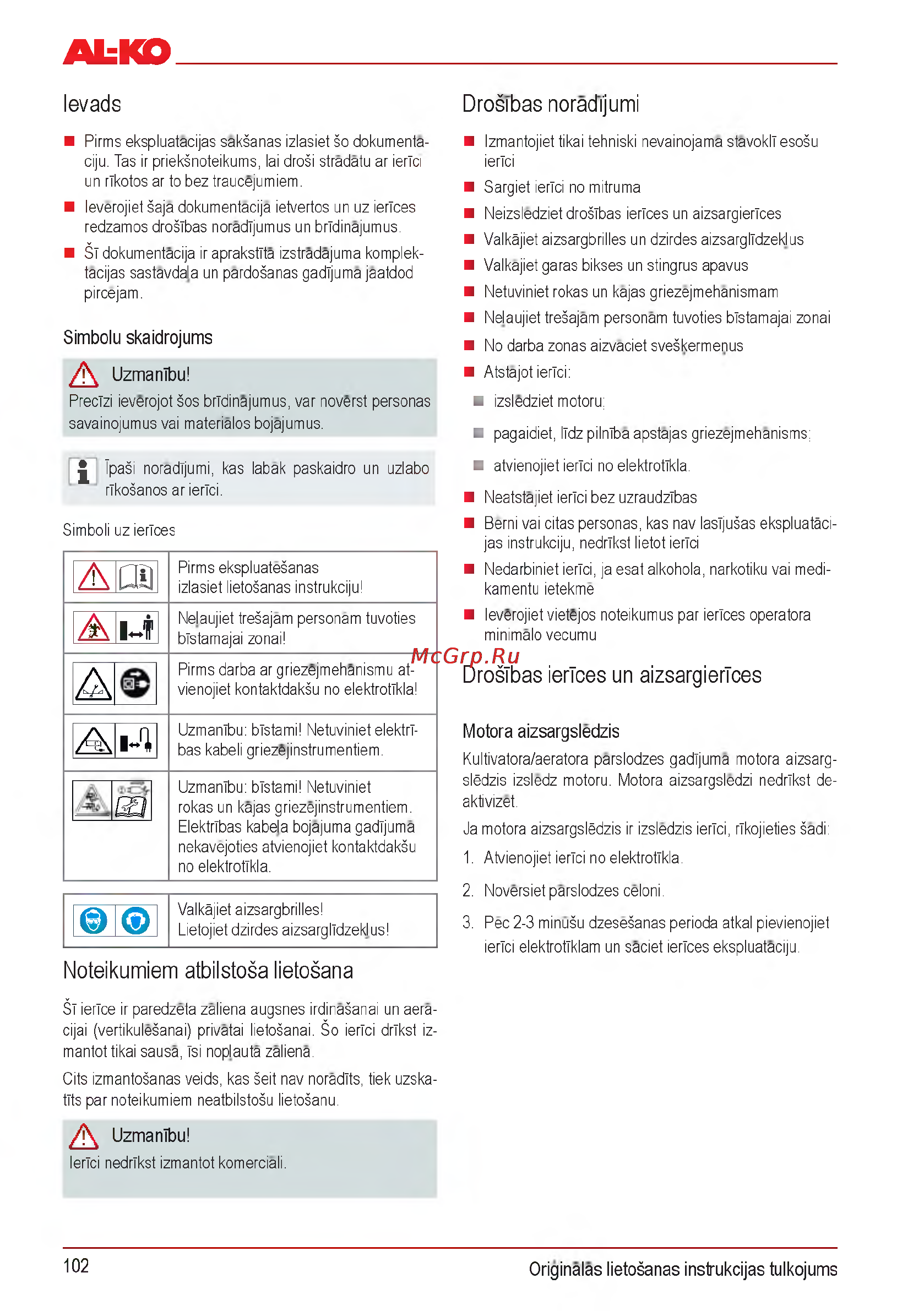 Al-Ko Combi Care 32.3 VLE Comfort [102/148] Droštbas iertces un aizsargiertces