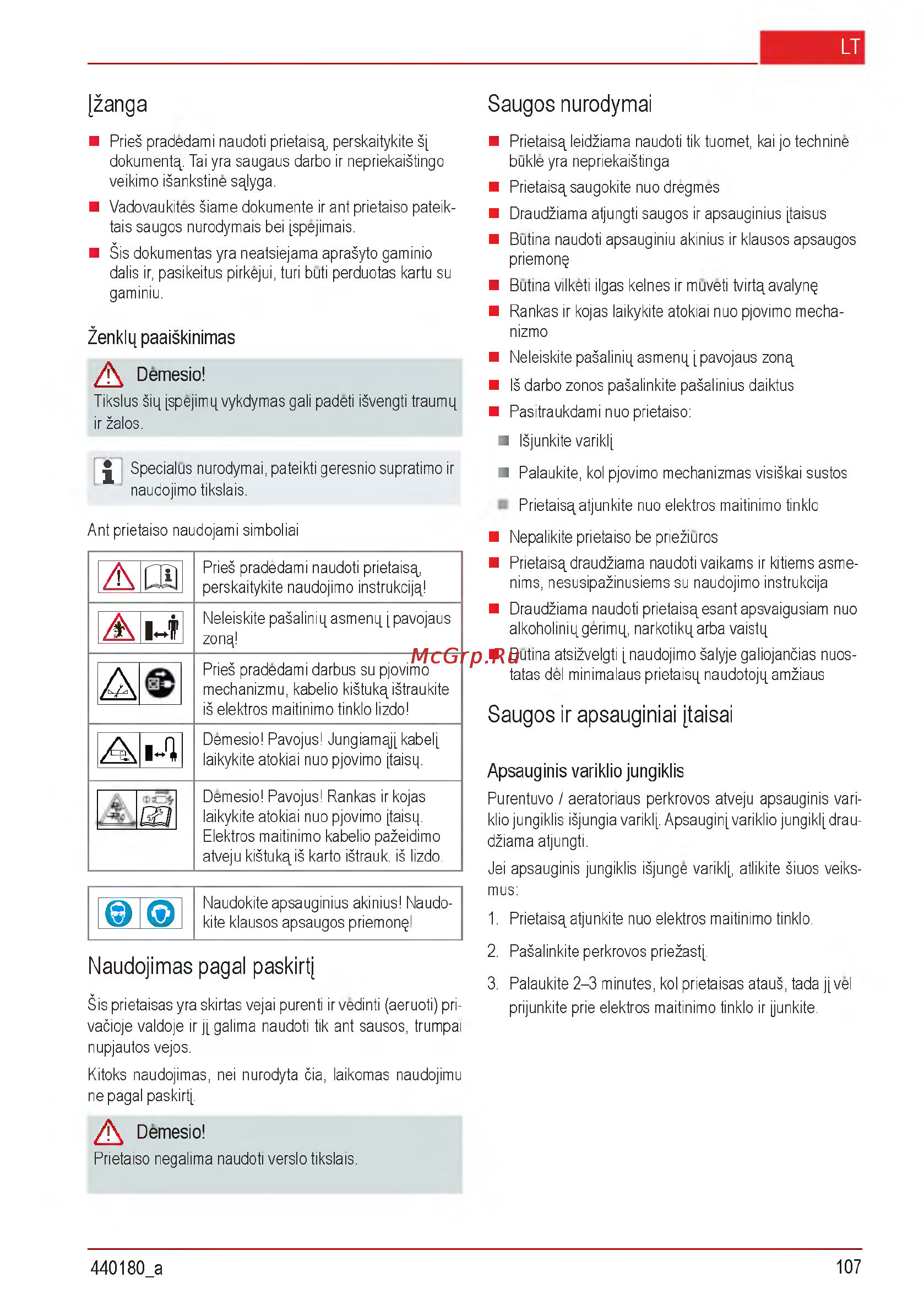 Al-Ko Combi Care 32.3 VLE Comfort [107/148] Naudojimas pagal paskirt