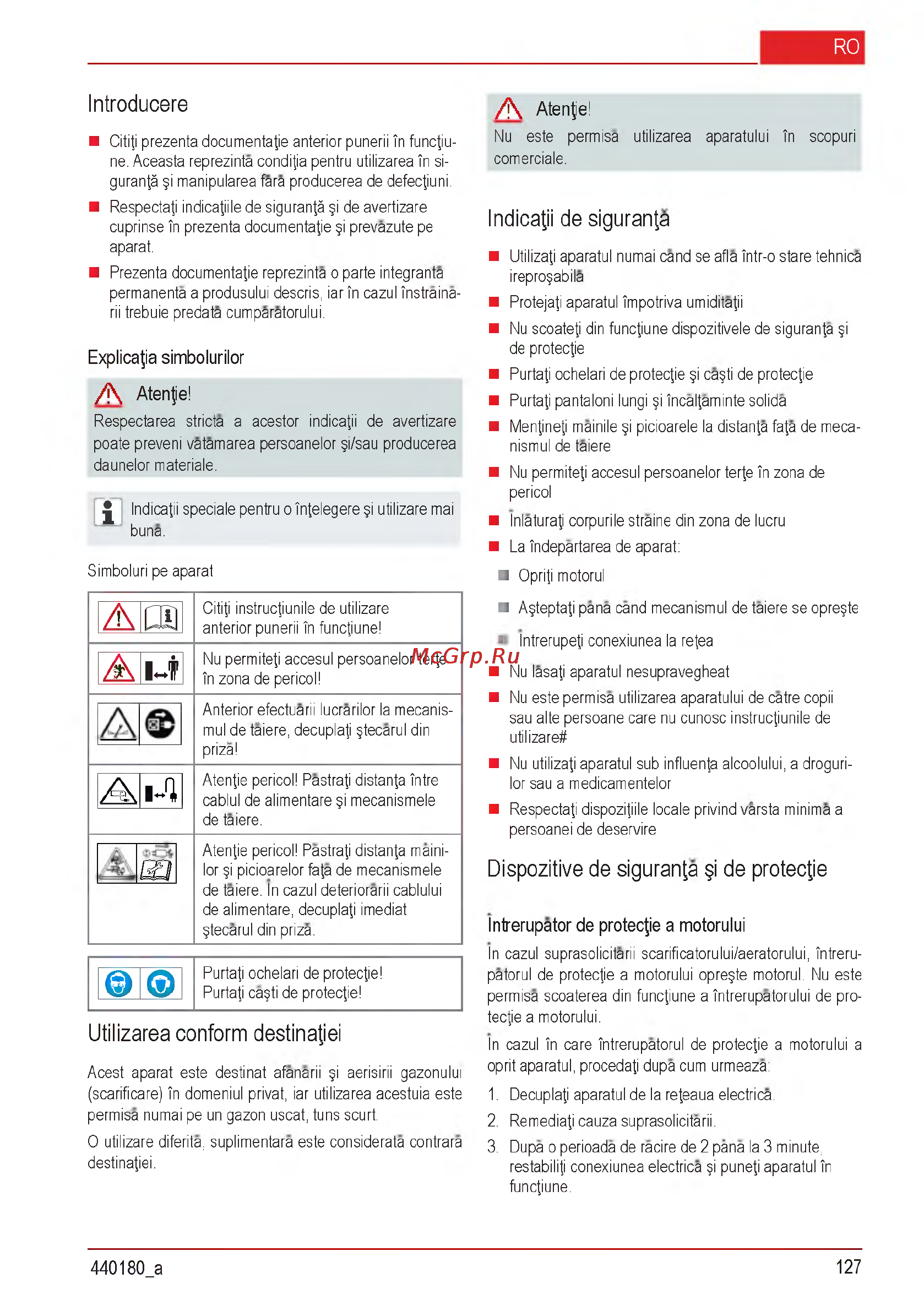 Al-Ko Combi Care 32.3 VLE Comfort [127/148] Dispozitive de siguranta i de protectie
