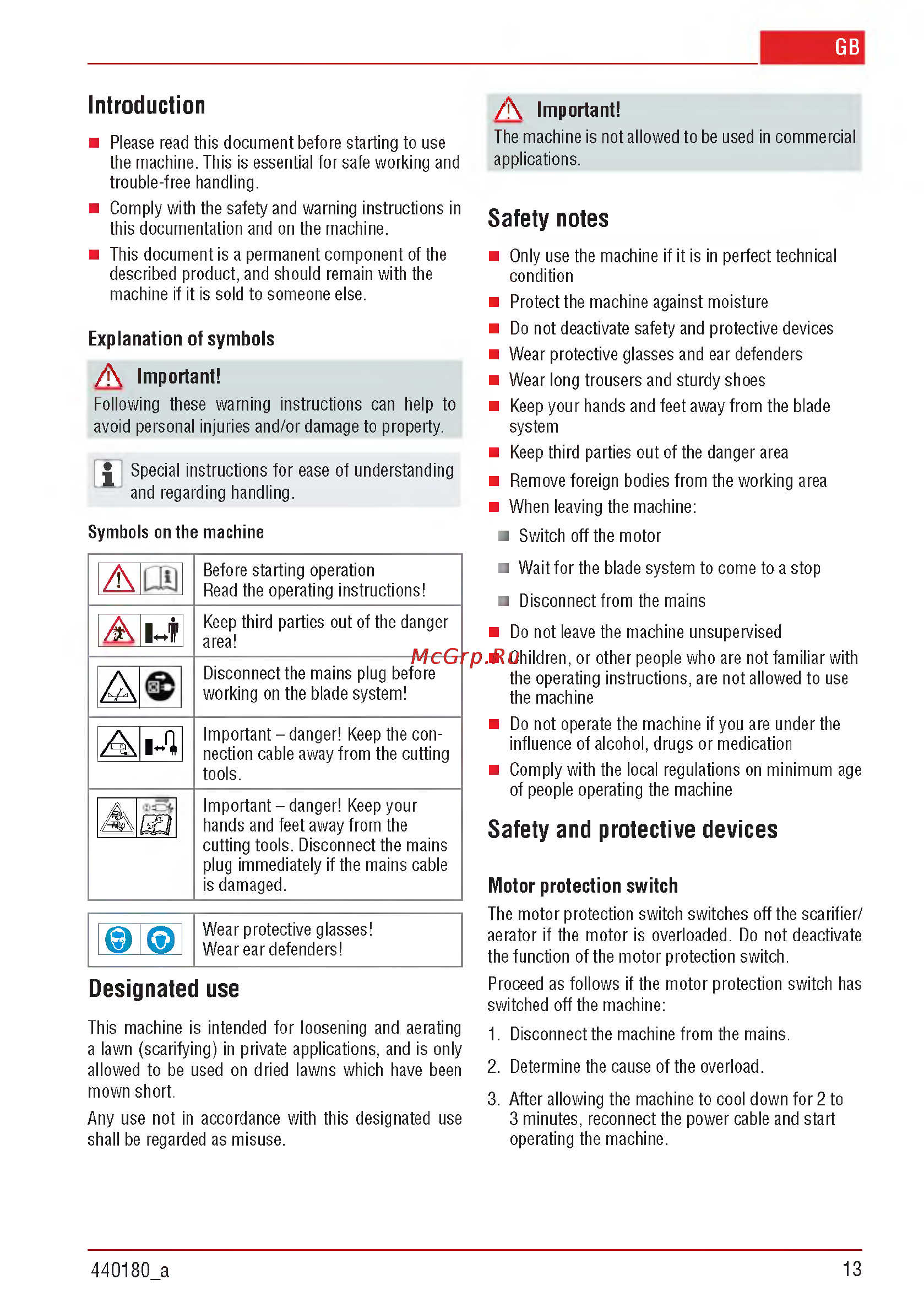 Al-Ko Combi Care 32.3 VLE Comfort [13/148] Safety and protective devices