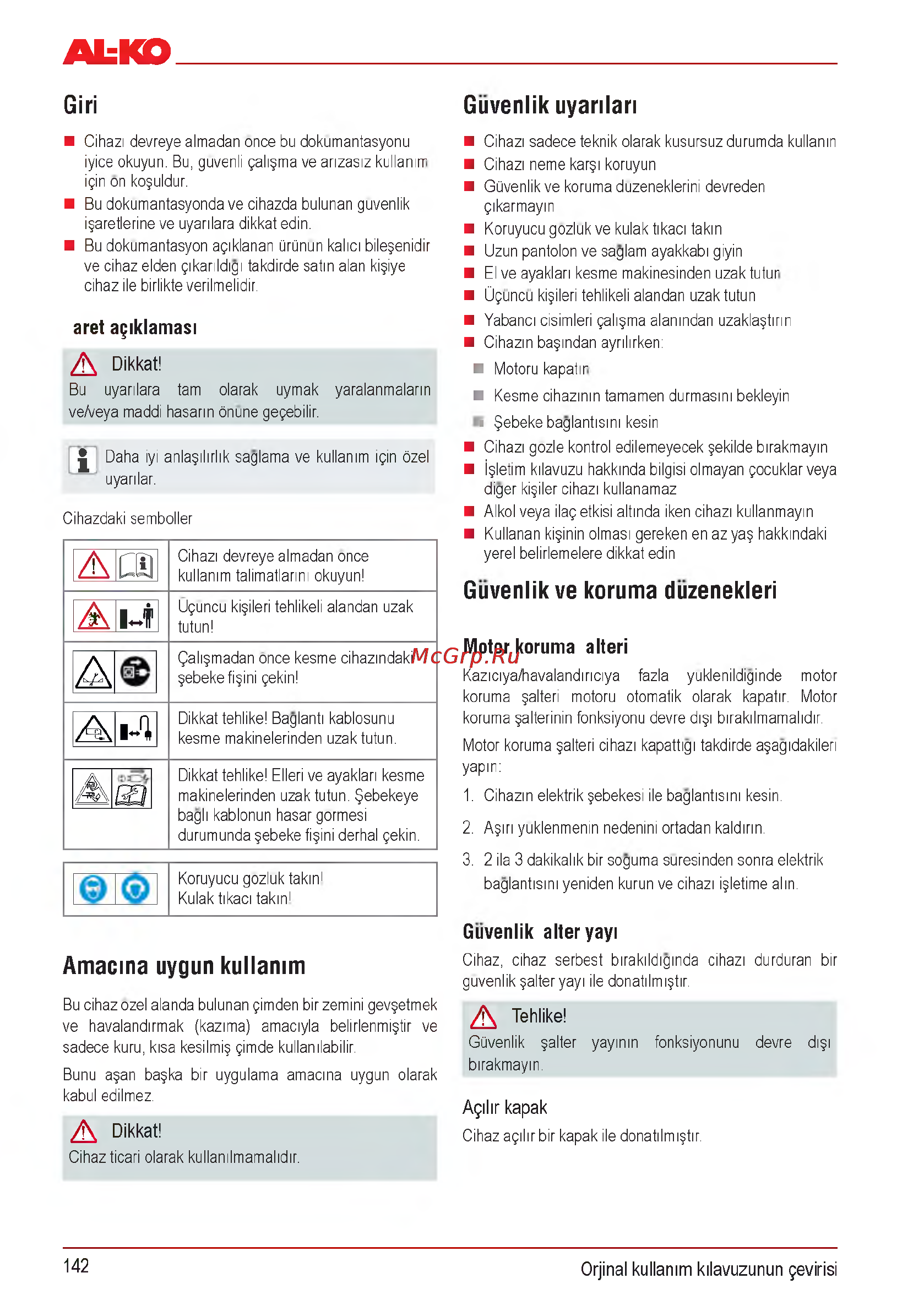 Al-Ko Combi Care 32.3 VLE Comfort [142/148] Amacina uygun kullanim