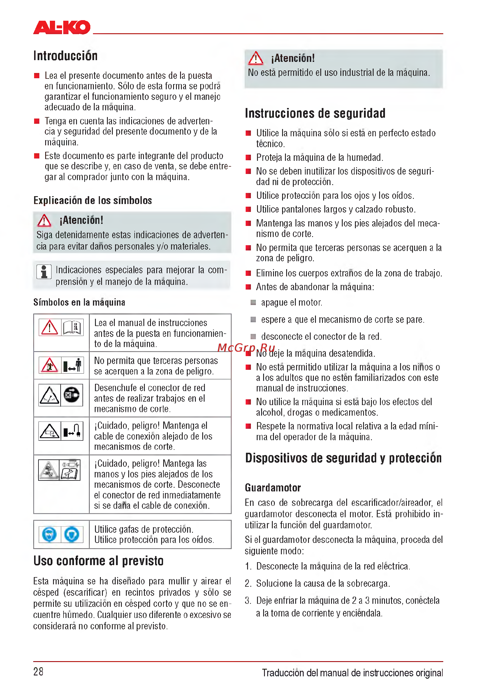 Al-Ko Combi Care 32.3 VLE Comfort [28/148] Dispositivos de seguridad y proteccion