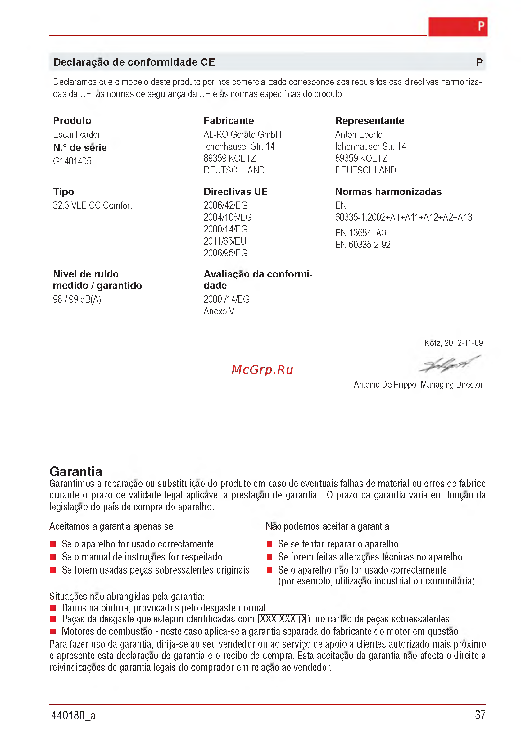 Al-Ko Combi Care 32.3 VLE Comfort [37/148] Garantia