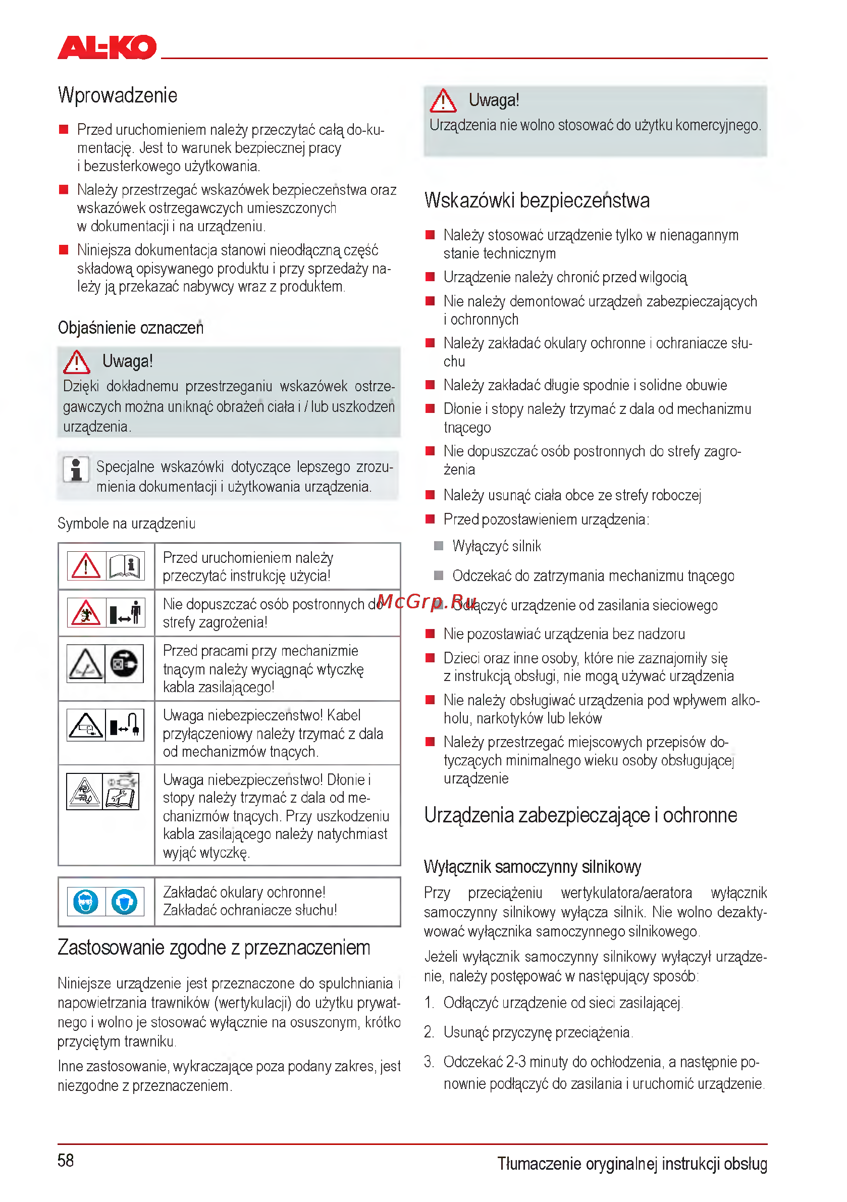 Al-Ko Combi Care 32.3 VLE Comfort [58/148] Urz dzenia zabezpieczjce i ochronne