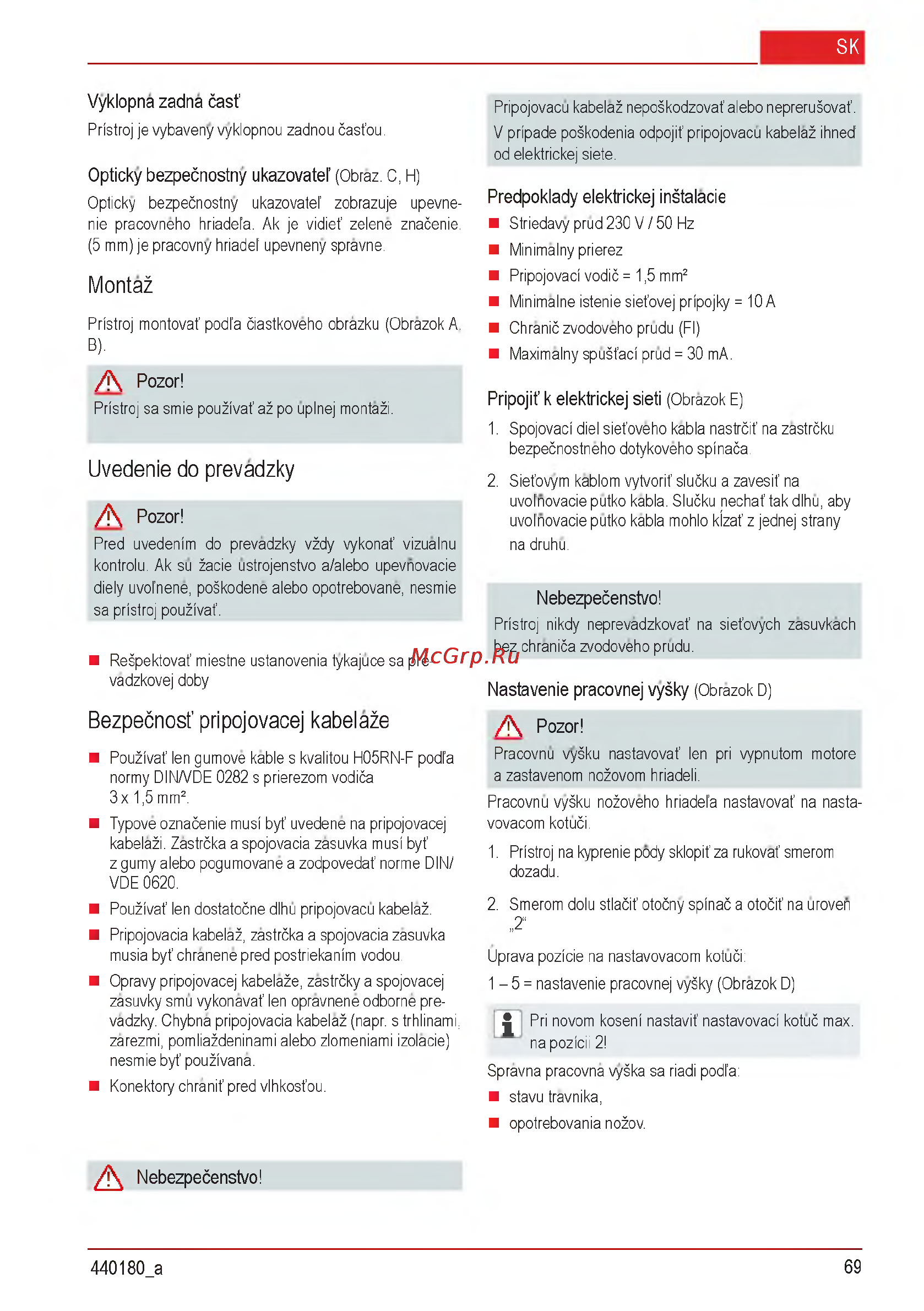 Al-Ko Combi Care 32.3 VLE Comfort [69/148] Bezpečnosf pripojovacej kabelaže