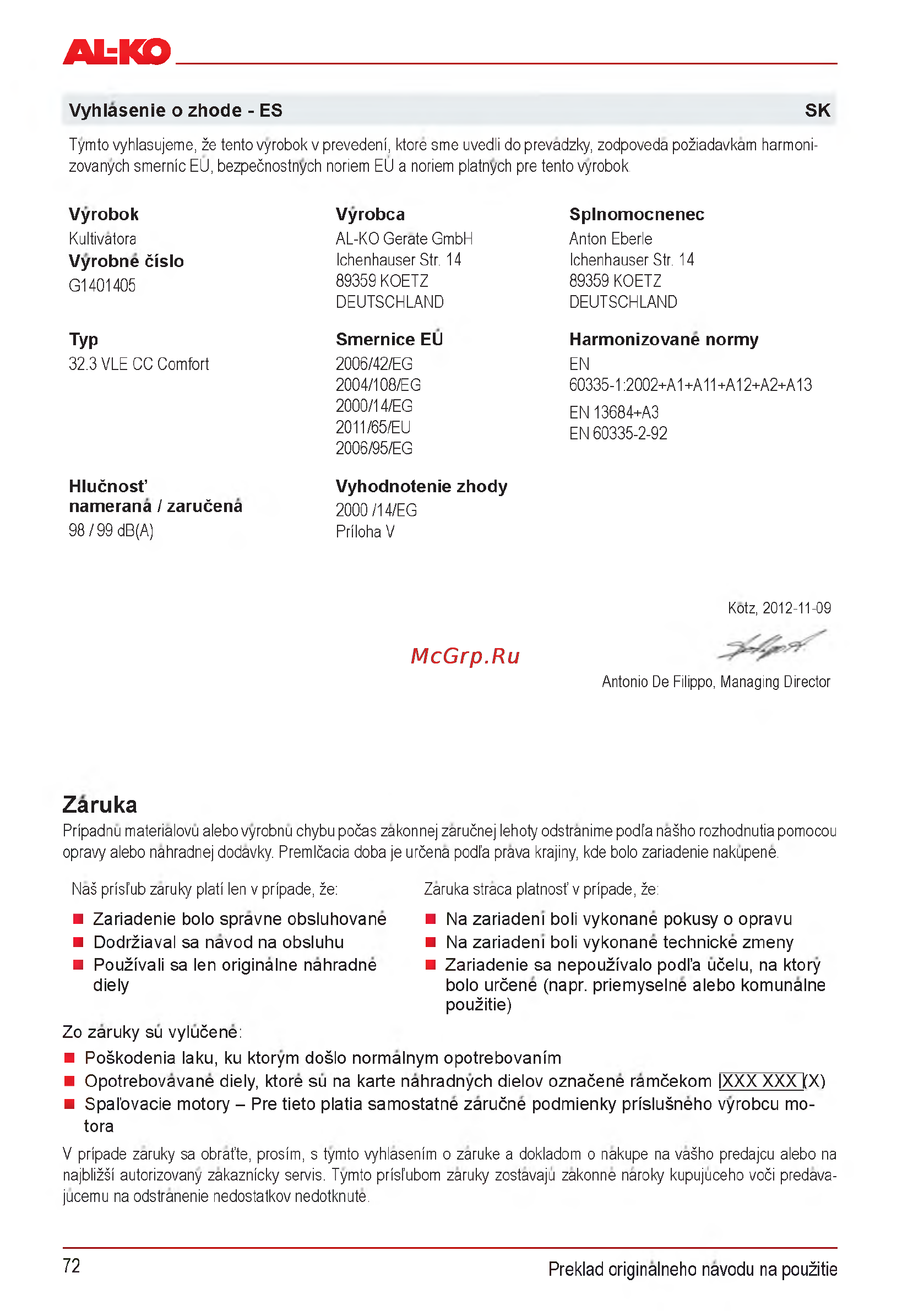 Al-Ko Combi Care 32.3 VLE Comfort [72/148] Zaruka